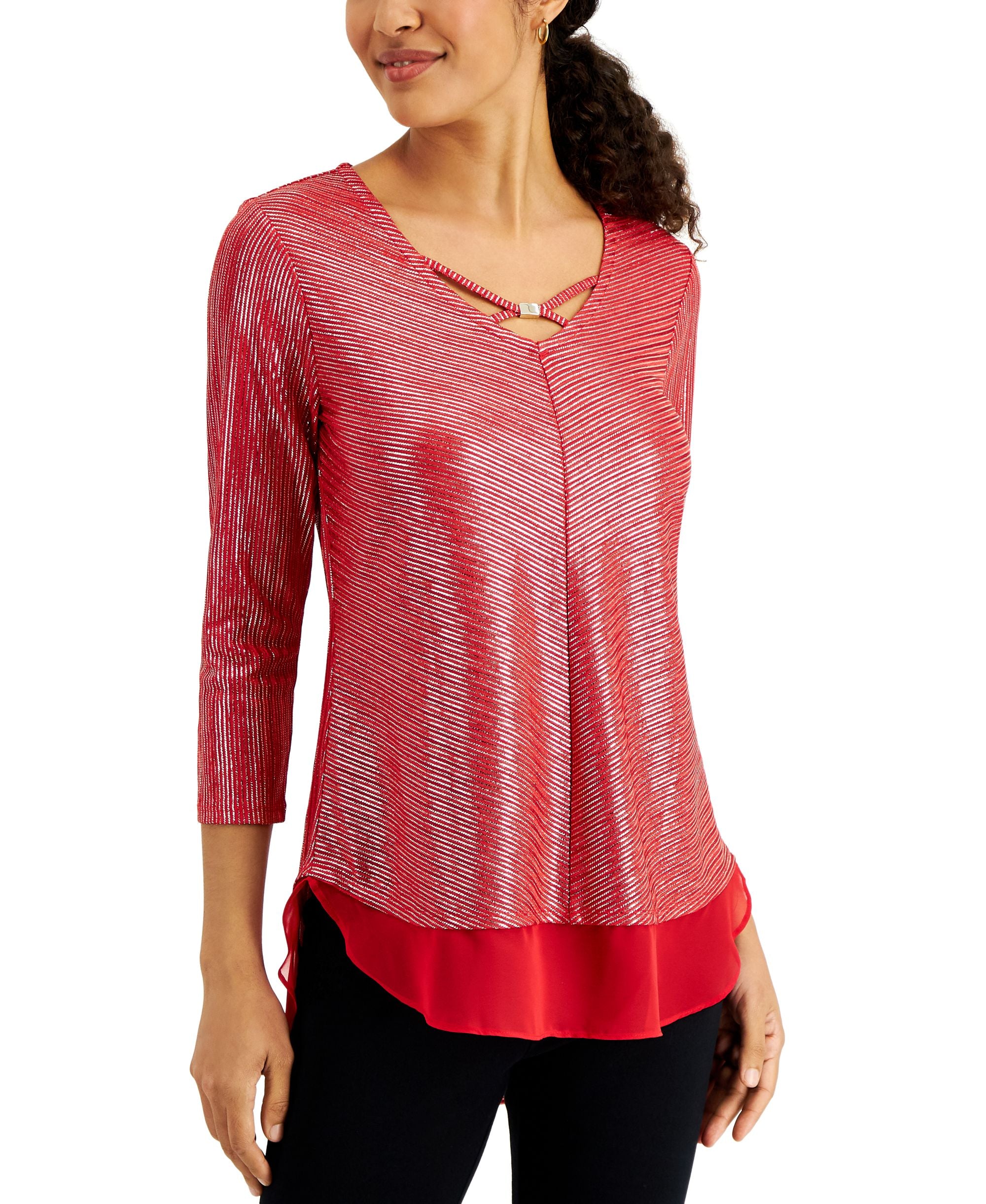 JM Collection Striped Metallic Top