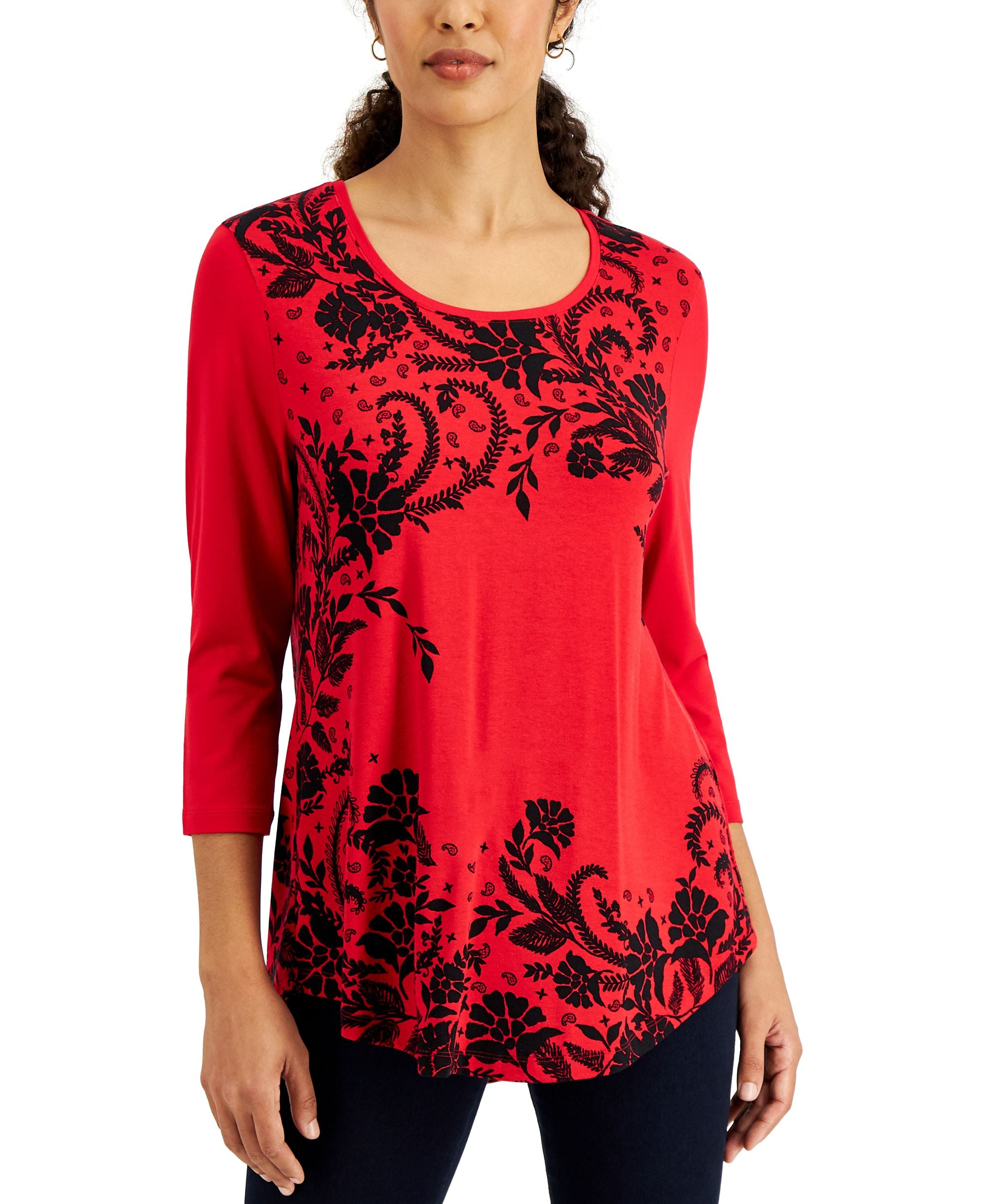 JM Collection Petite Printed 3/4 Sleeve Top