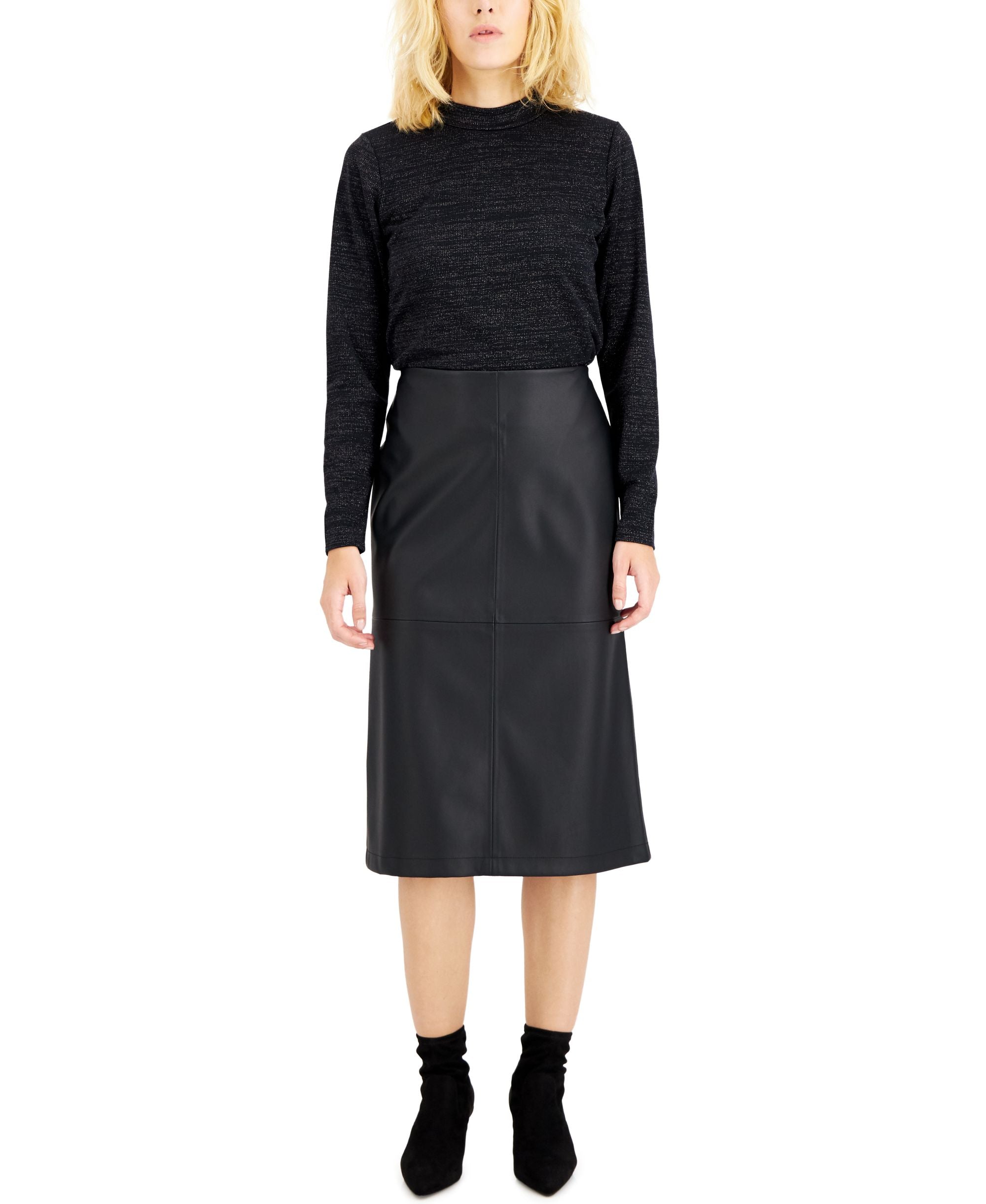 Alfani Faux Leather Midi Skirt