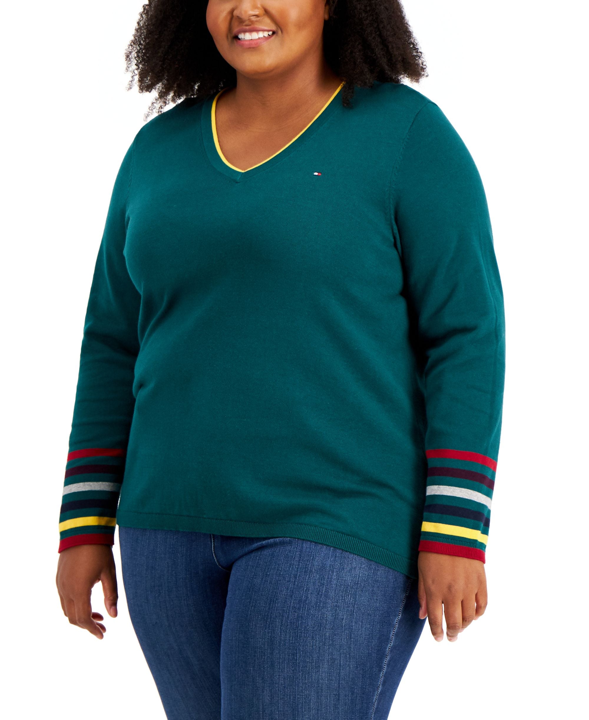 Tommy Hilfiger Plus Size Cotton Striped Trim Sweater