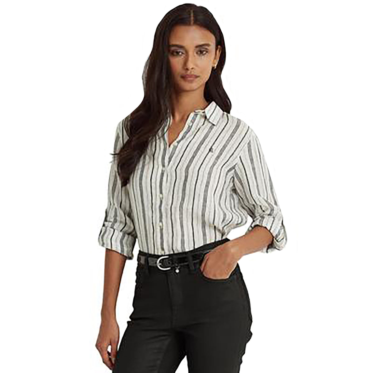 LAUREN Ralph Lauren Petite Striped Linen Shirt