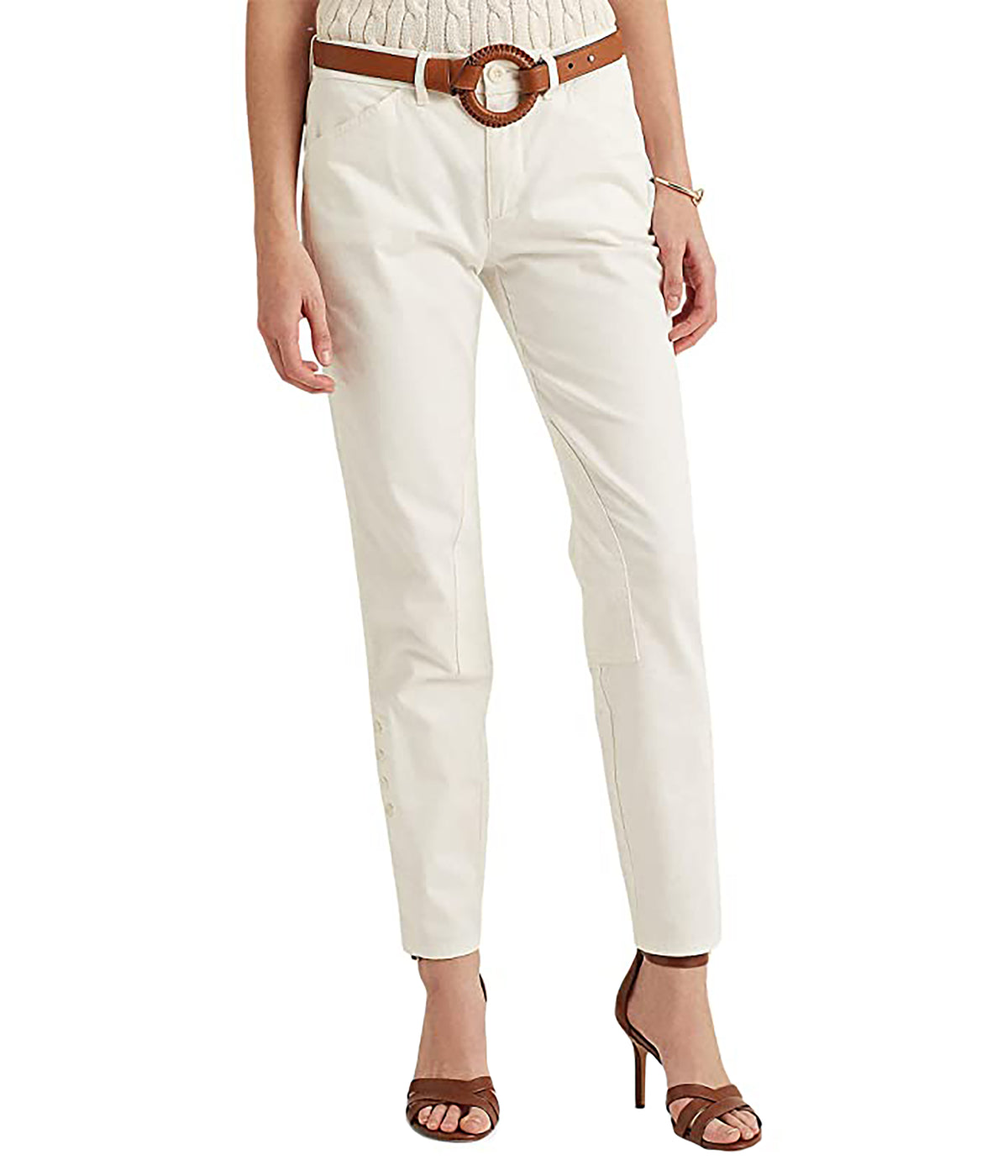 RALPH LAUREN Womens White Stretch Pocketed Zippered Knee Patches Button Hem Skinny Pants 2