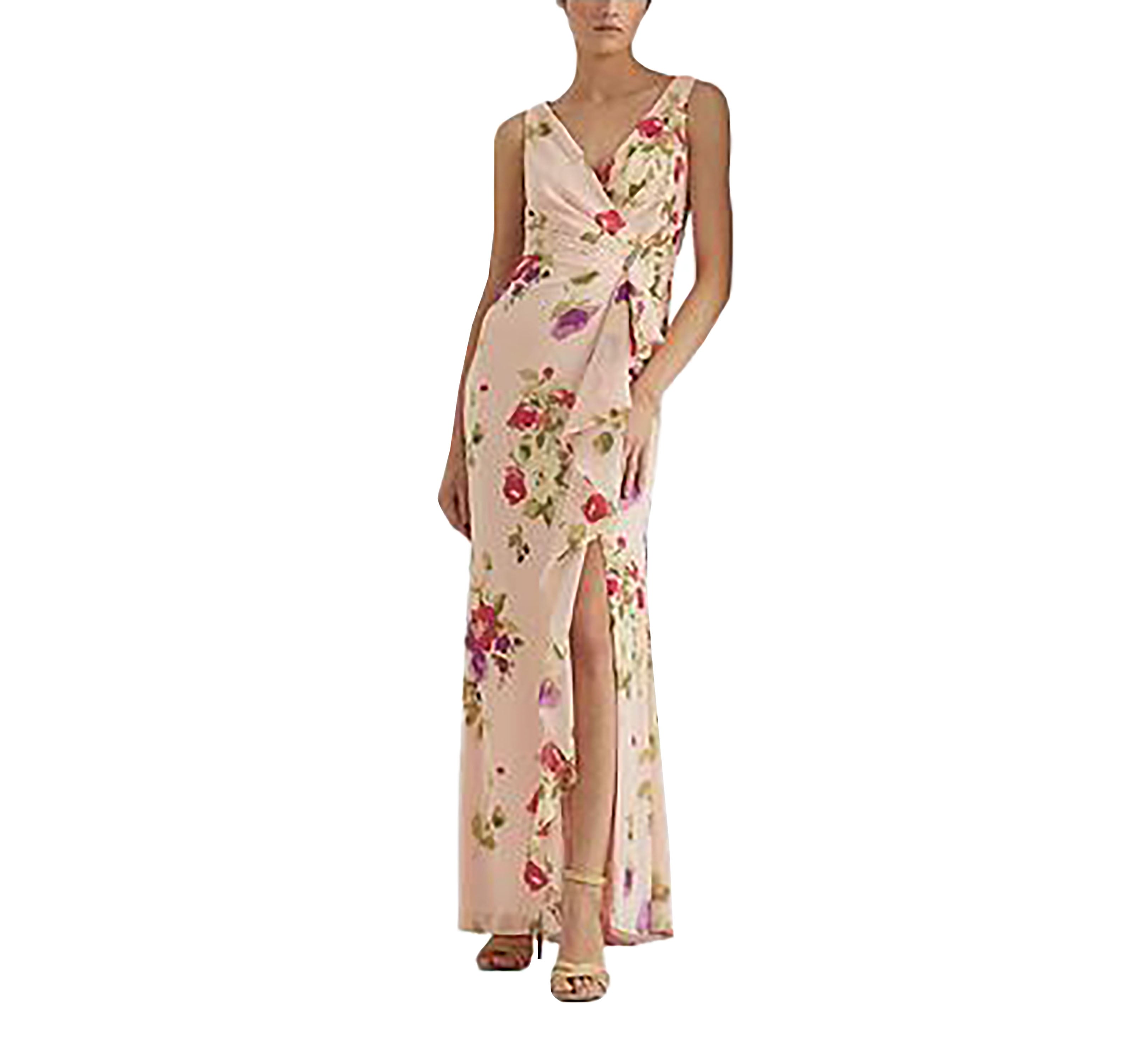 Lauren Ralph Lauren Floral Crinkled Georgette Gown
