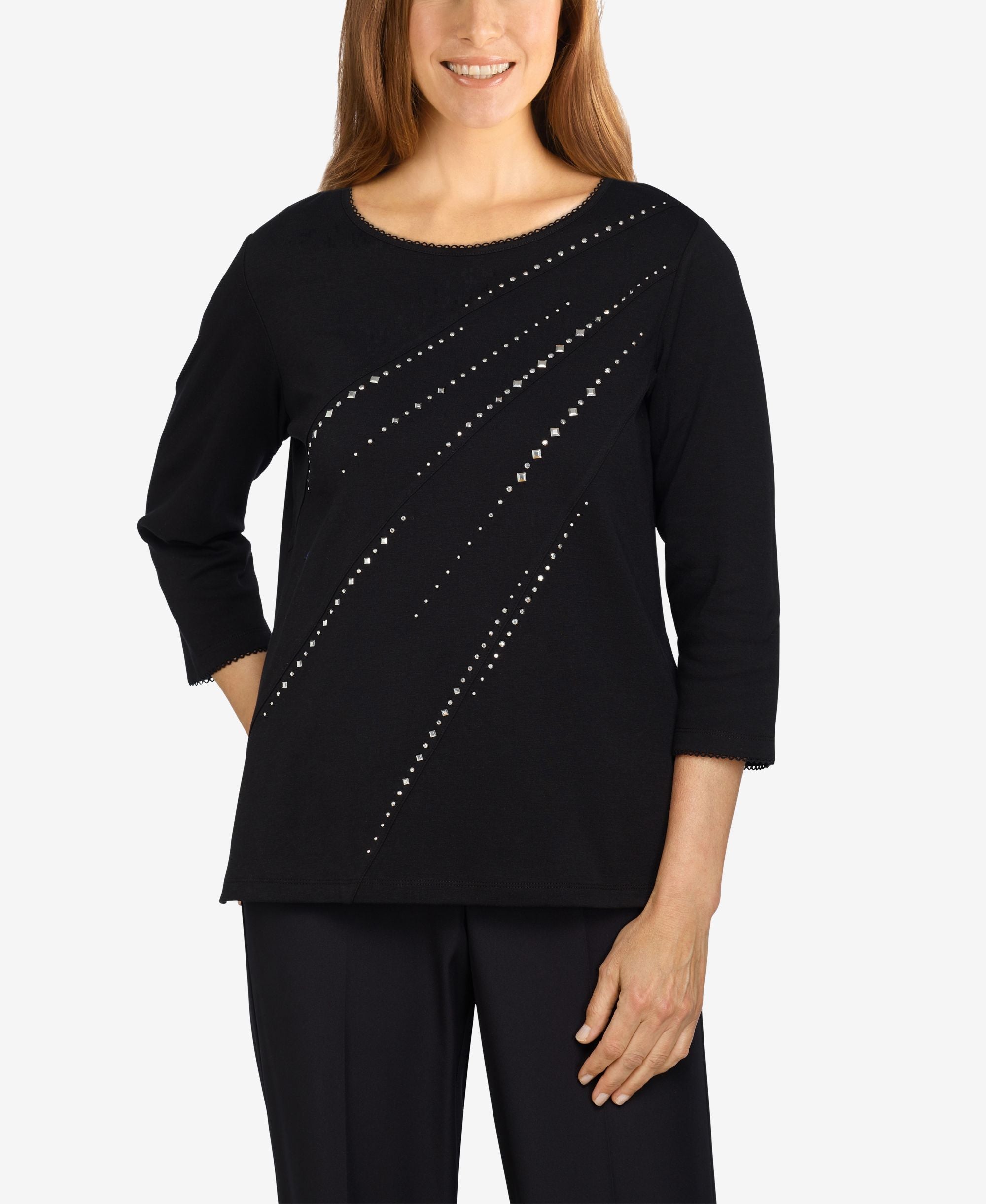 Womens Missy Classics Diagonal Heat Set Top