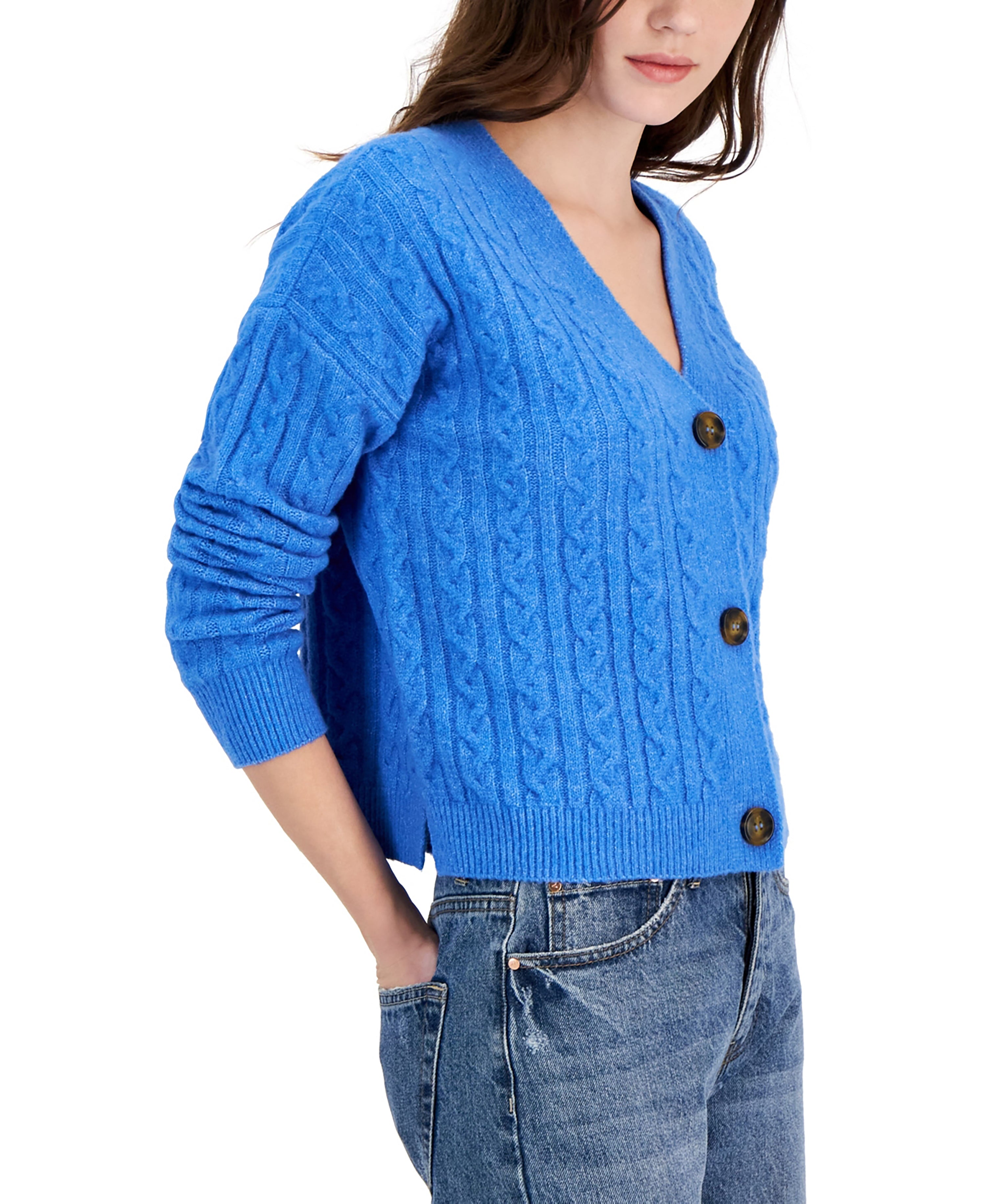 Juniors' Cable-Knit V-Neck Cardigan