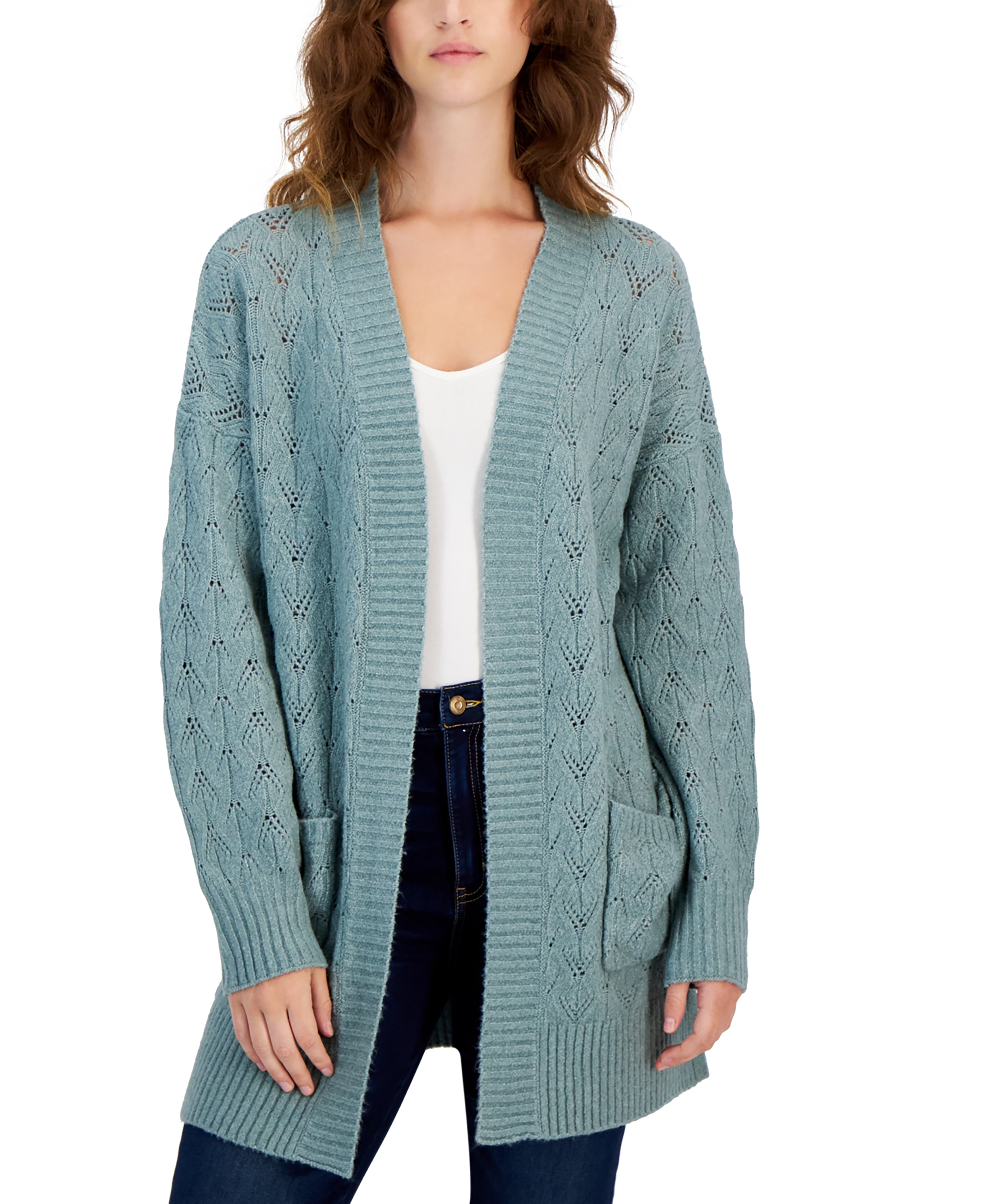 Hippie Rose Juniors' Cozy Pointelle Stitch Cardigan Sweater