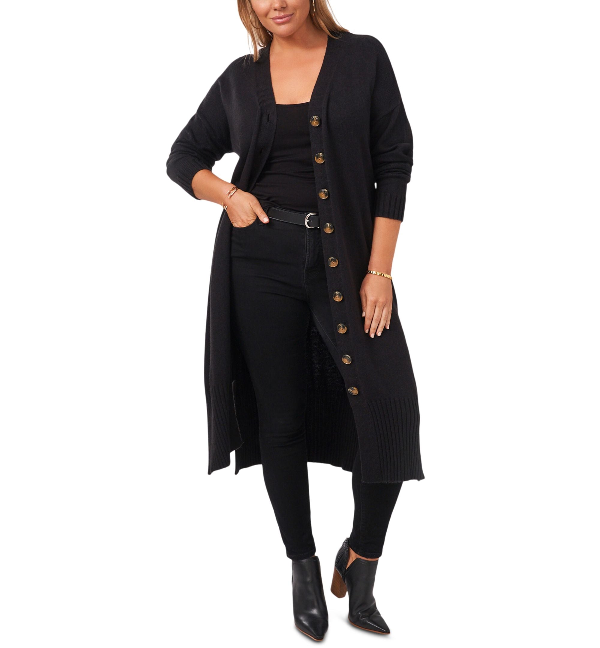 Plus Size Button-Front Duster Cardigan