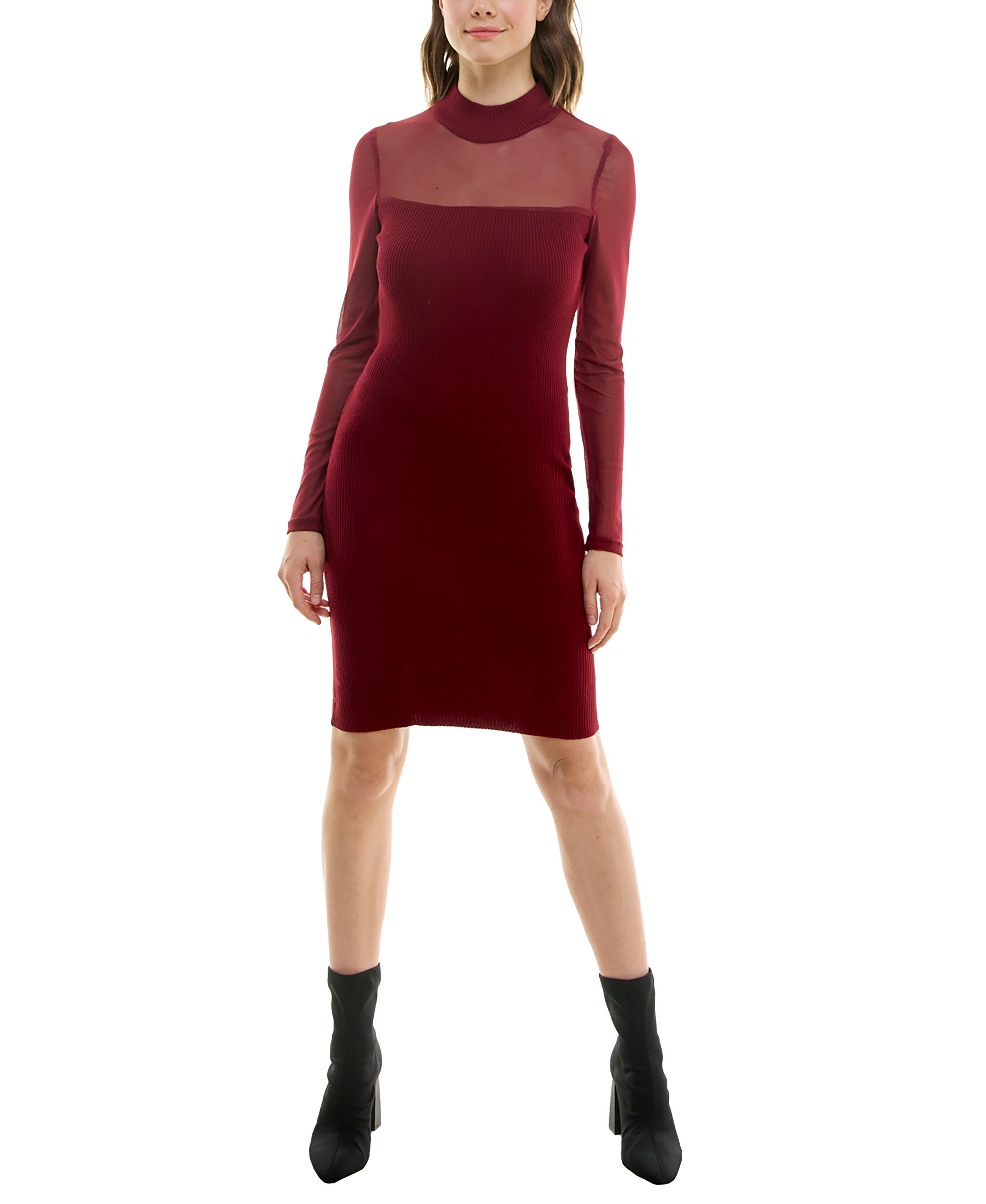 Juniors' Illusion Mock Neck Bodycon Sweater Dress