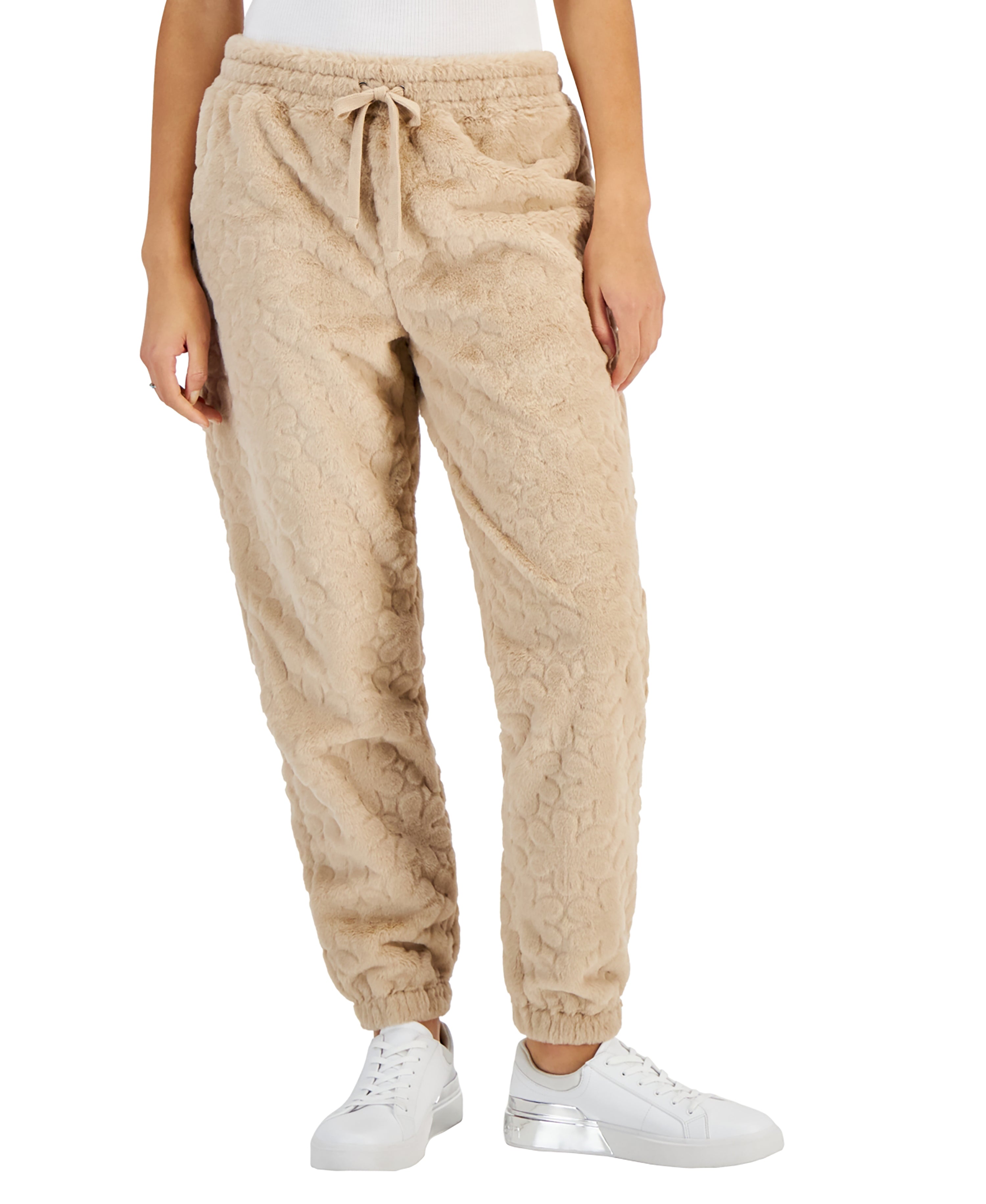 Juniors' High-Rise Faux-Fur Embossed Joggers