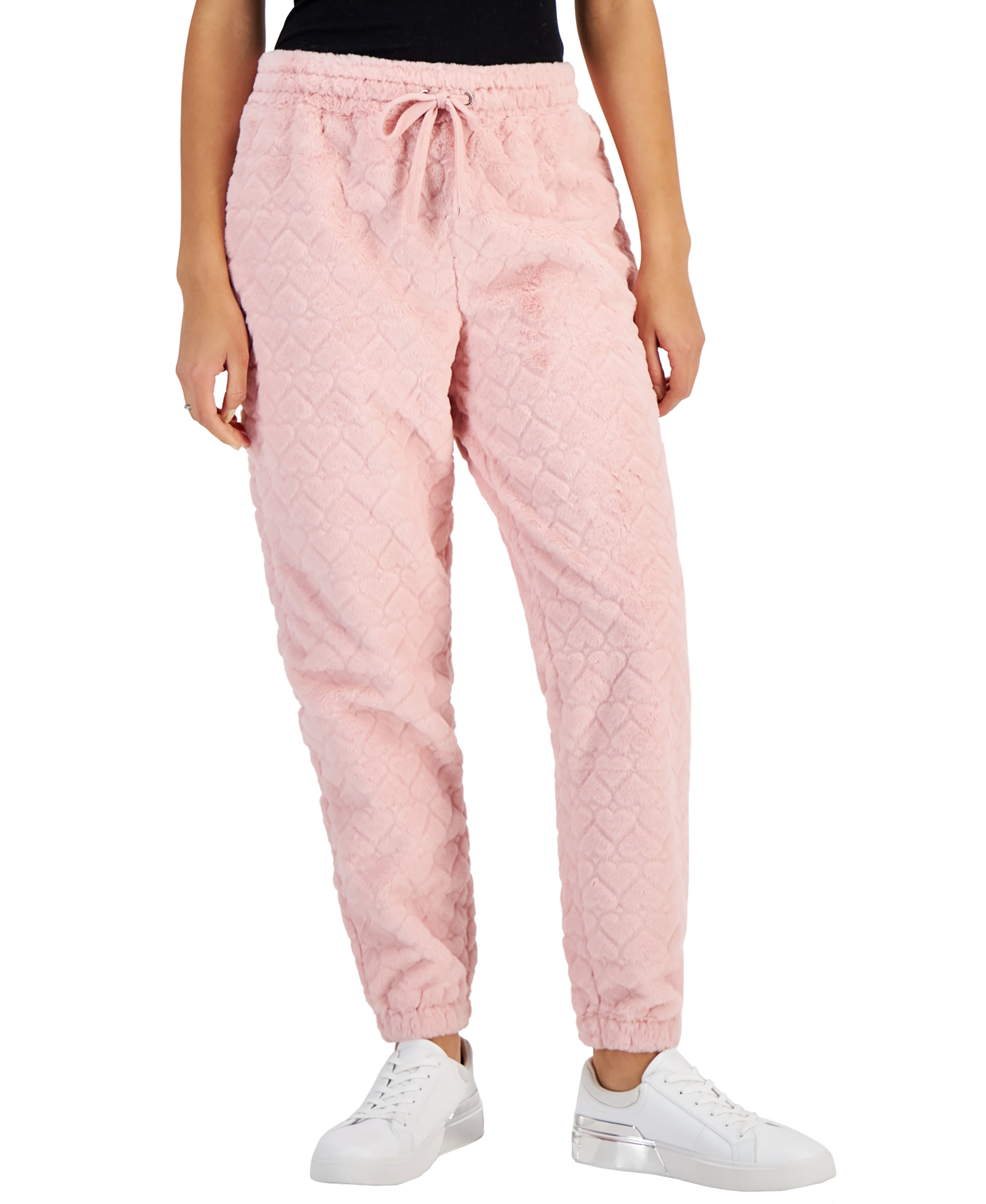 Juniors' High-Rise Faux-Fur Embossed Joggers