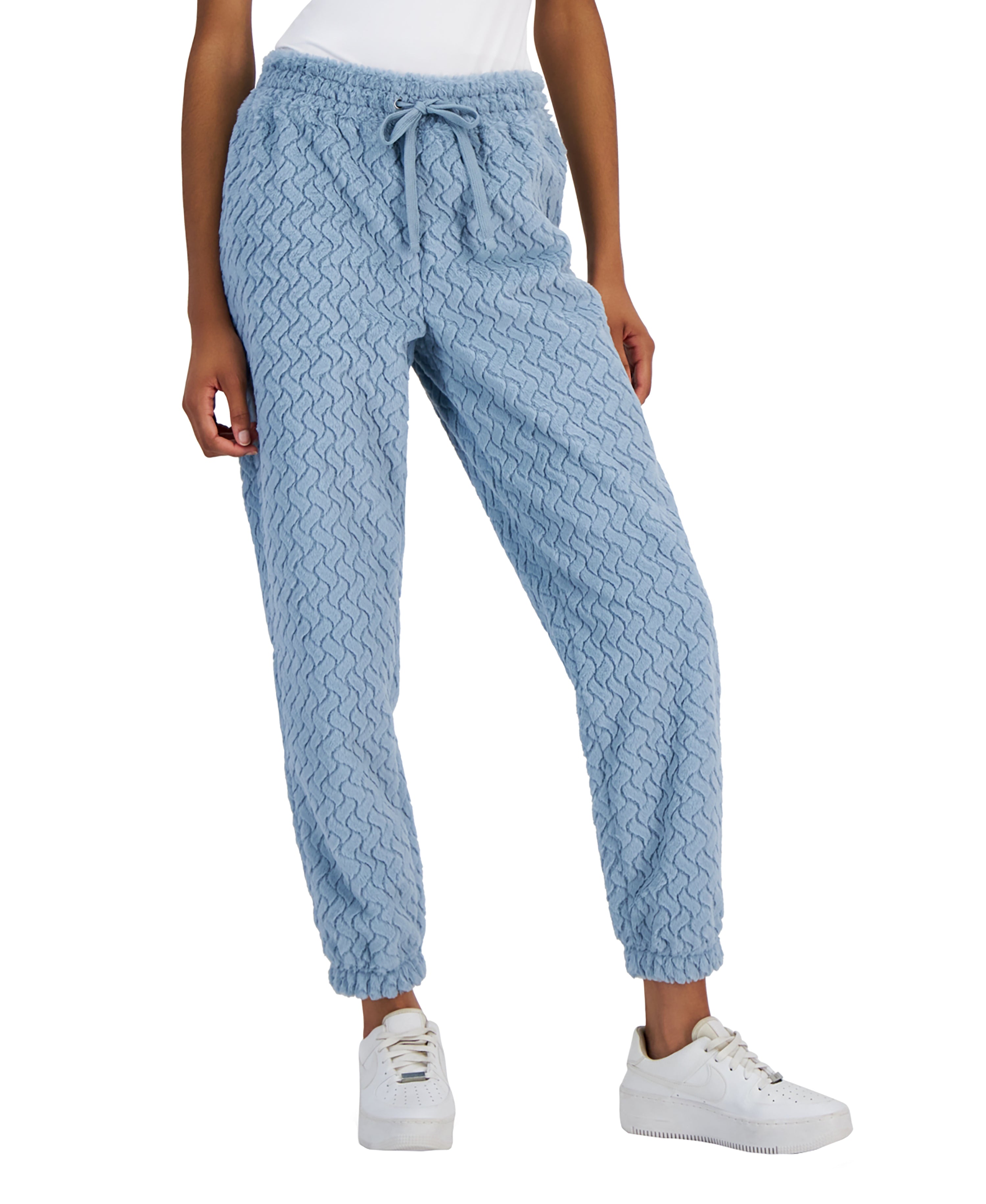 Juniors' High-Rise Faux-Fur Embossed Joggers