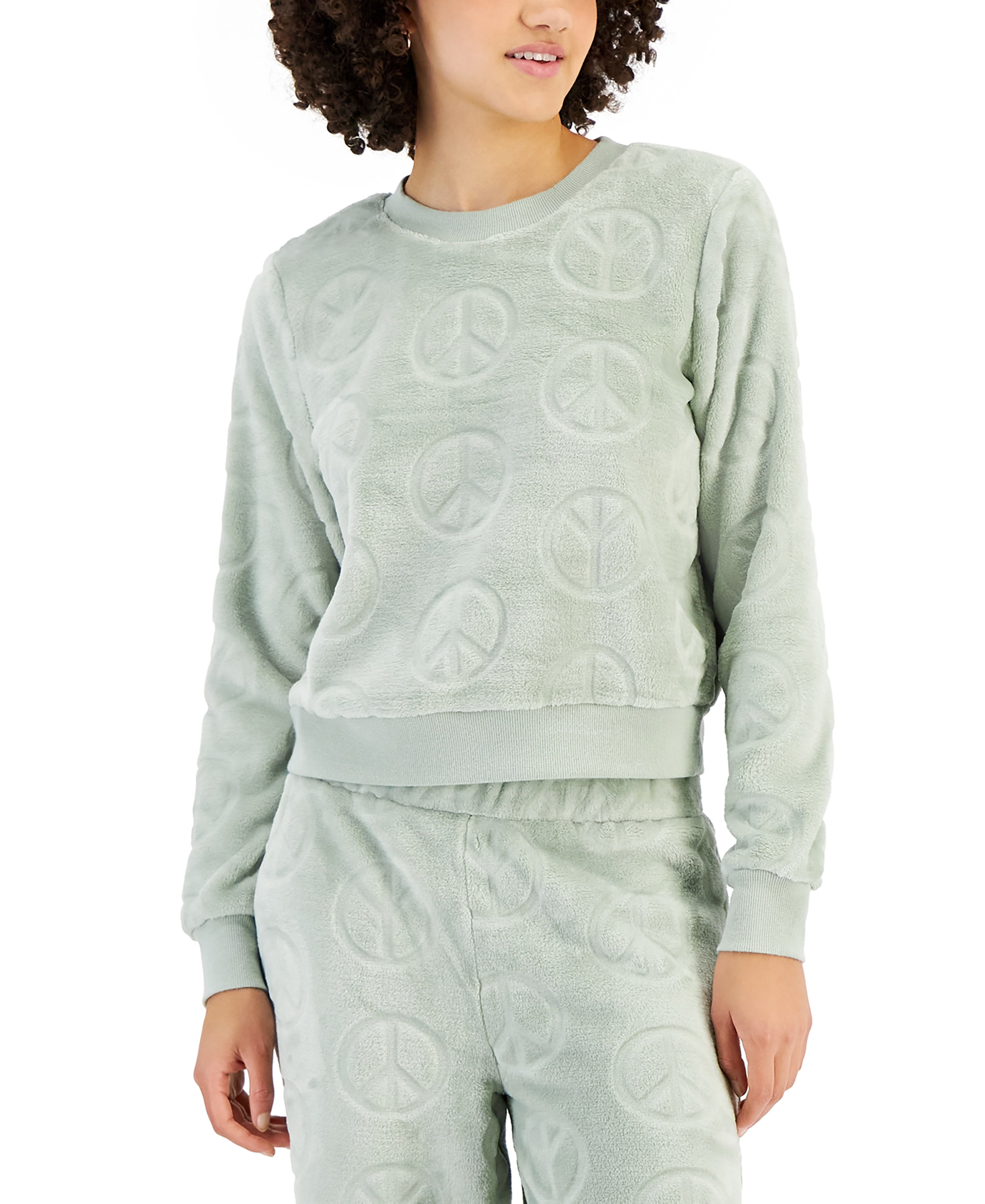 Juniors' Cozy Faux-Fur Embossed Crewneck Sweatshirt