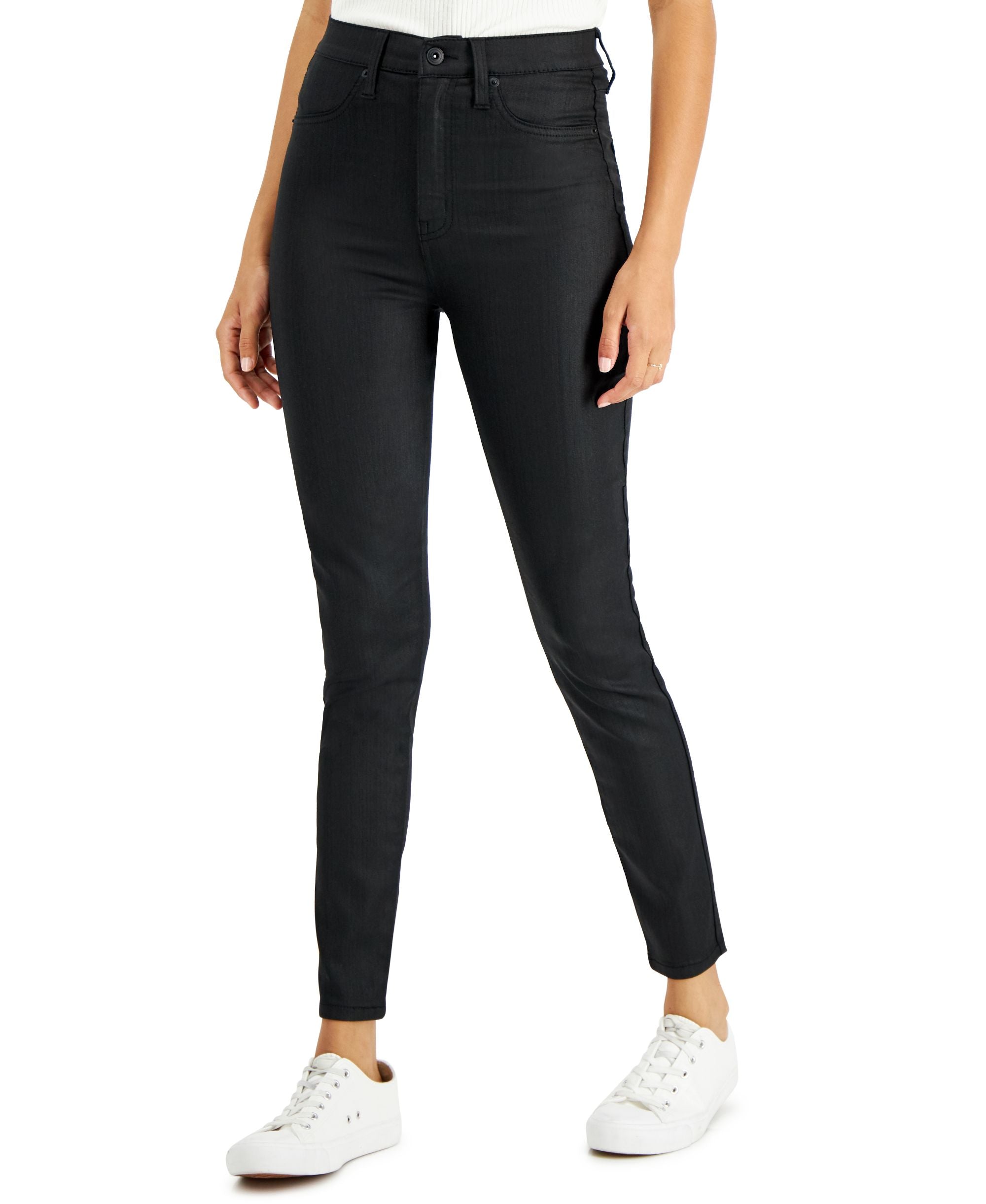 Juniors' High Rise Coated Skinny Jeans