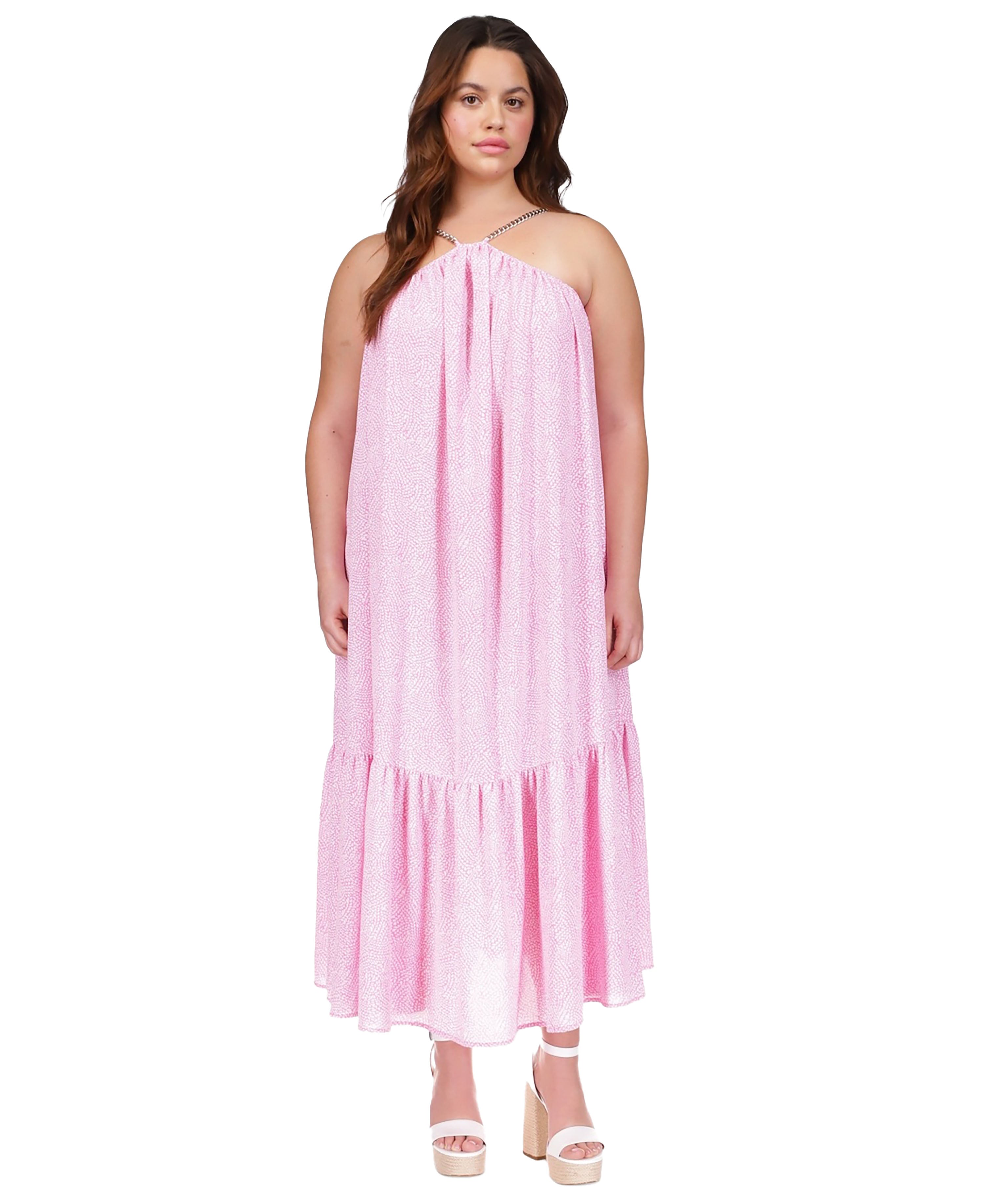 Plus Size Petal-Print Chain-Strap Maxi Dress