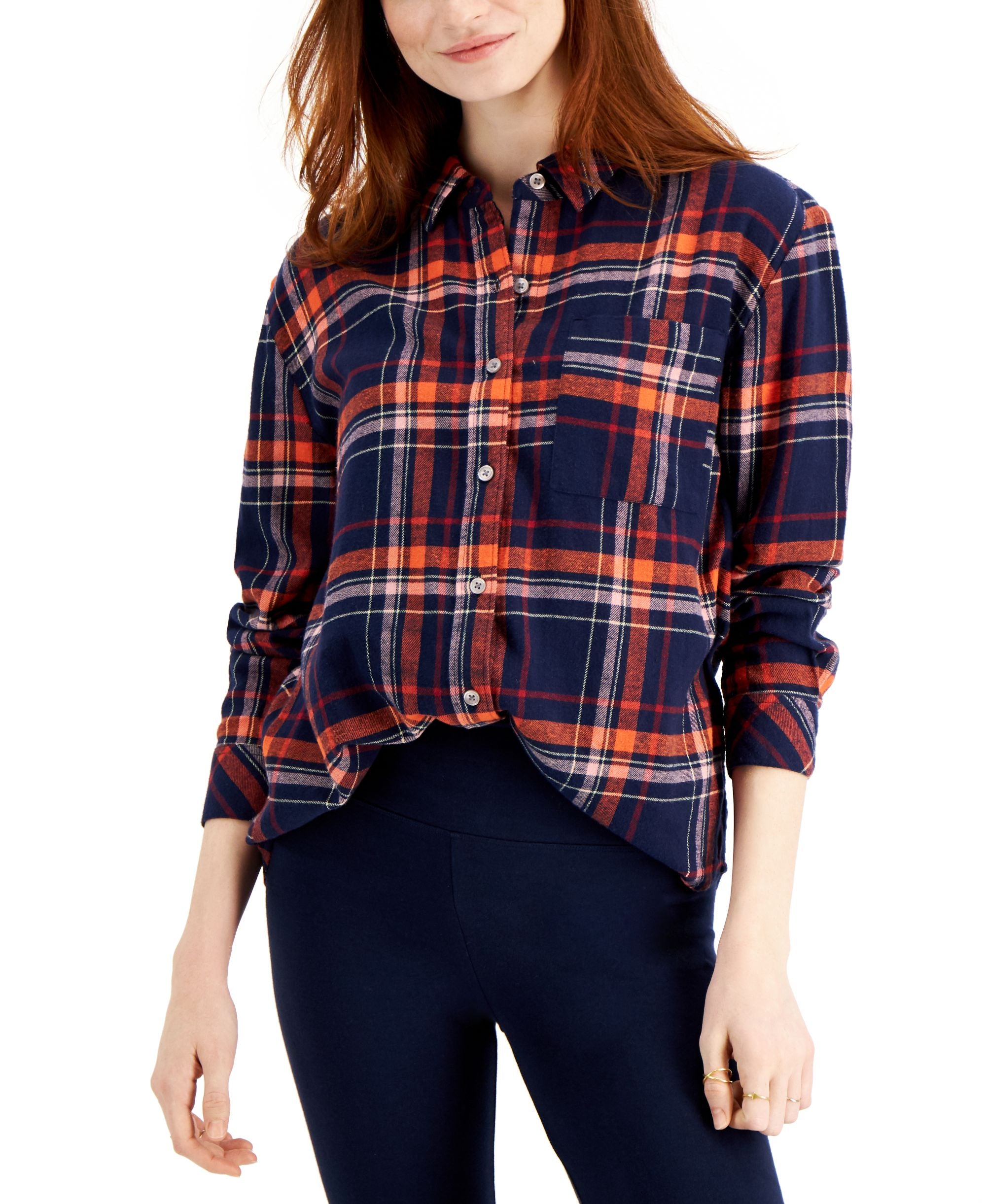 Style & Co Cotton Plaid Boyfriend Shirt