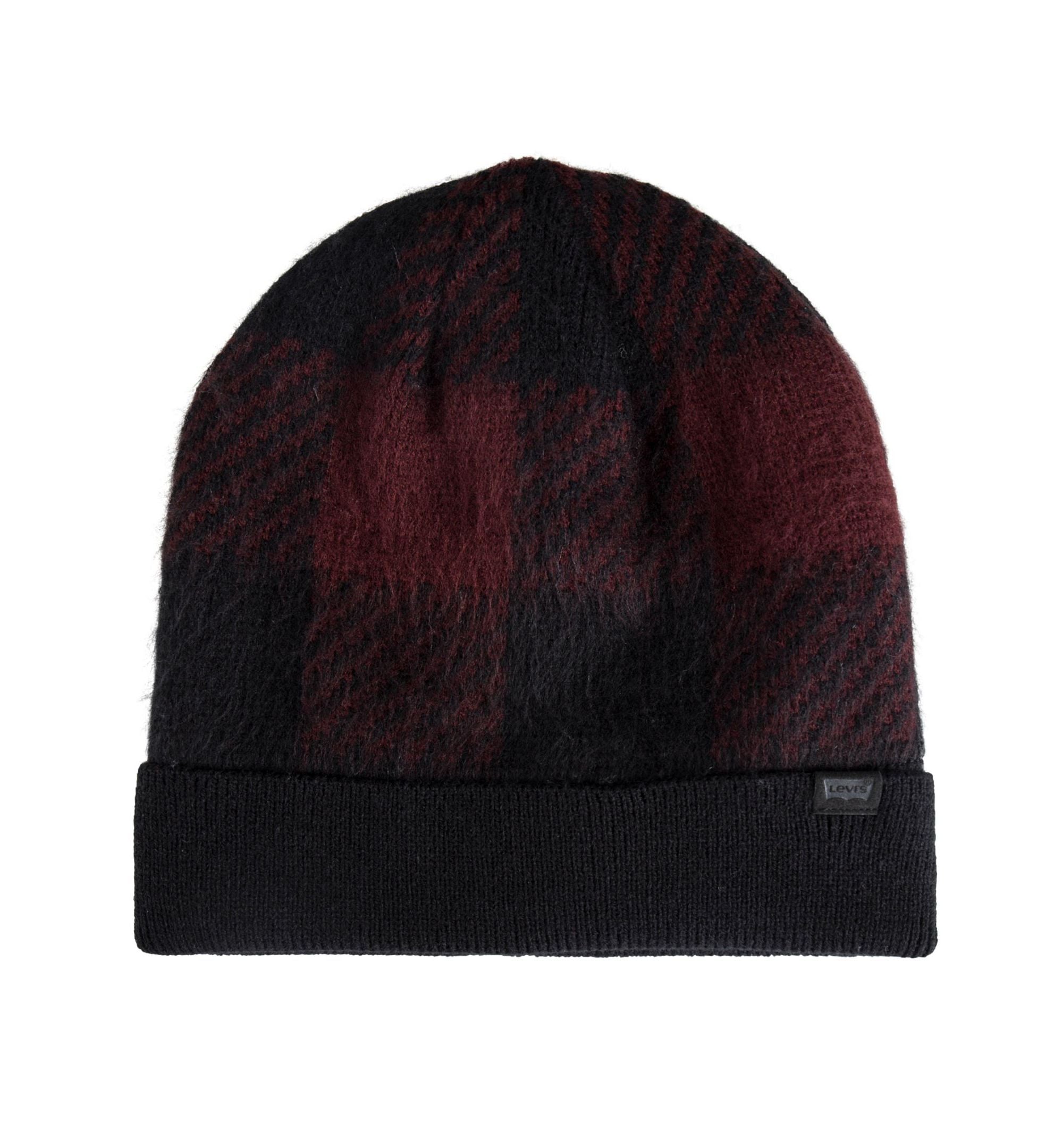 Men's Buffalo Check Cuff Beanie with Leather Logo Patch