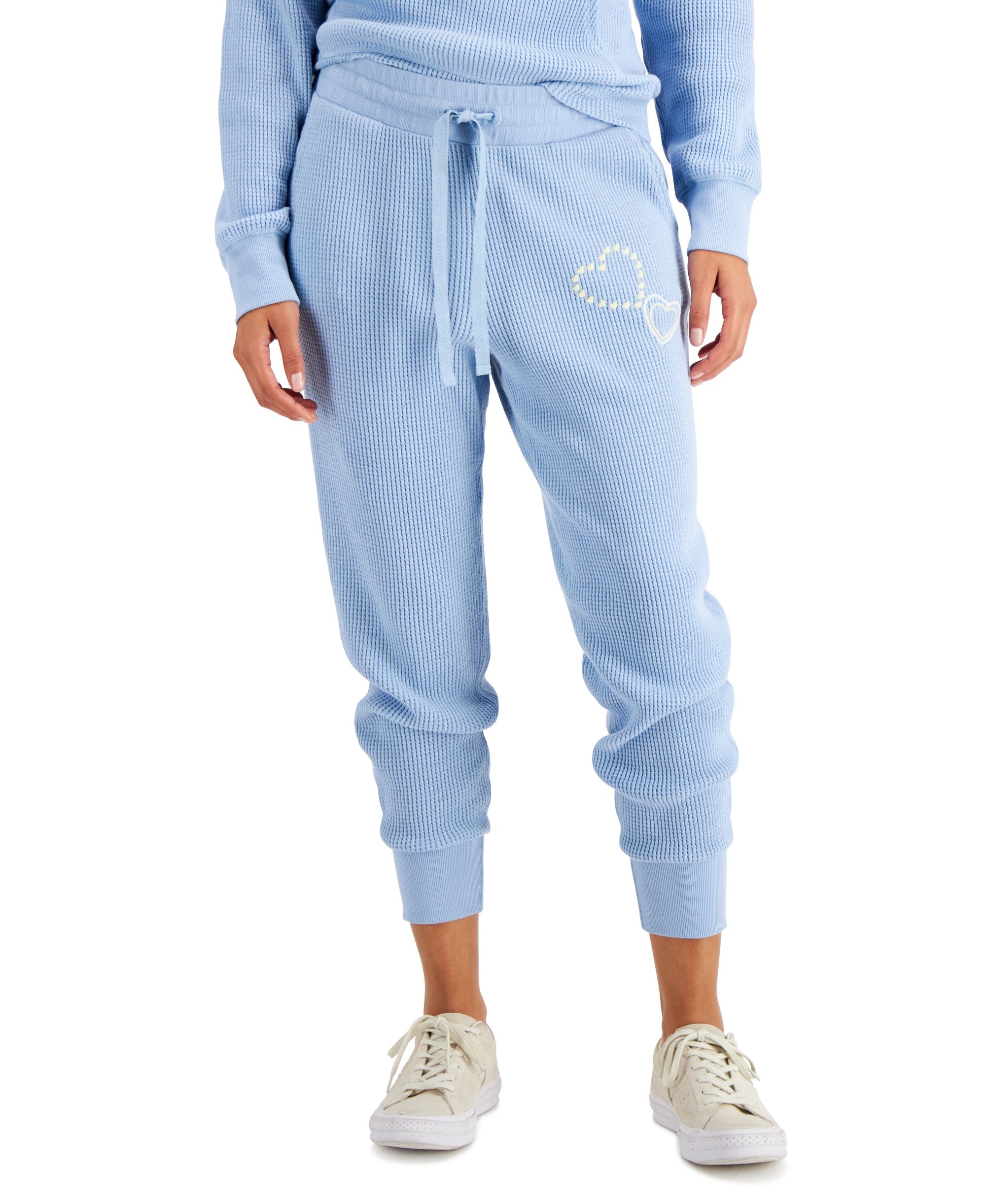 Embroidered Waffle-Knit Jogger Pants