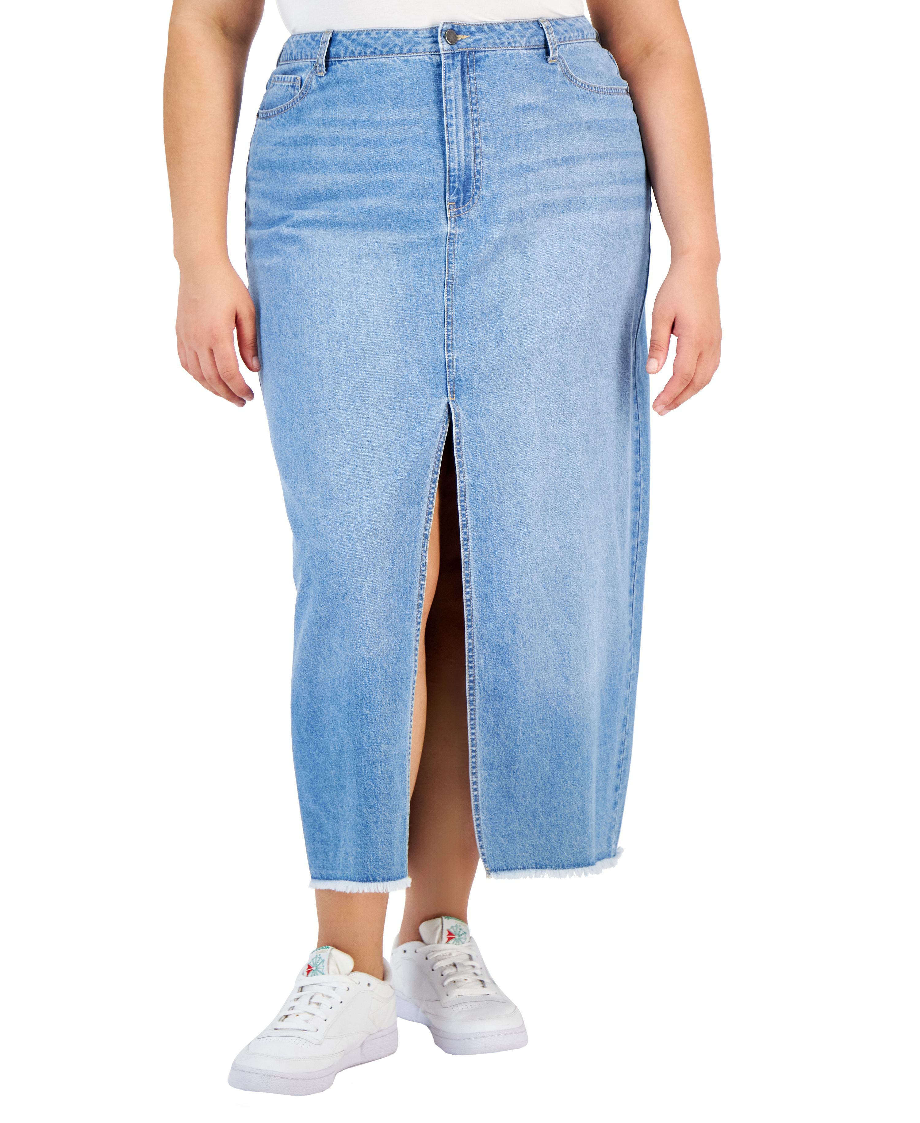 Plus Size Denim Maxi Skirt