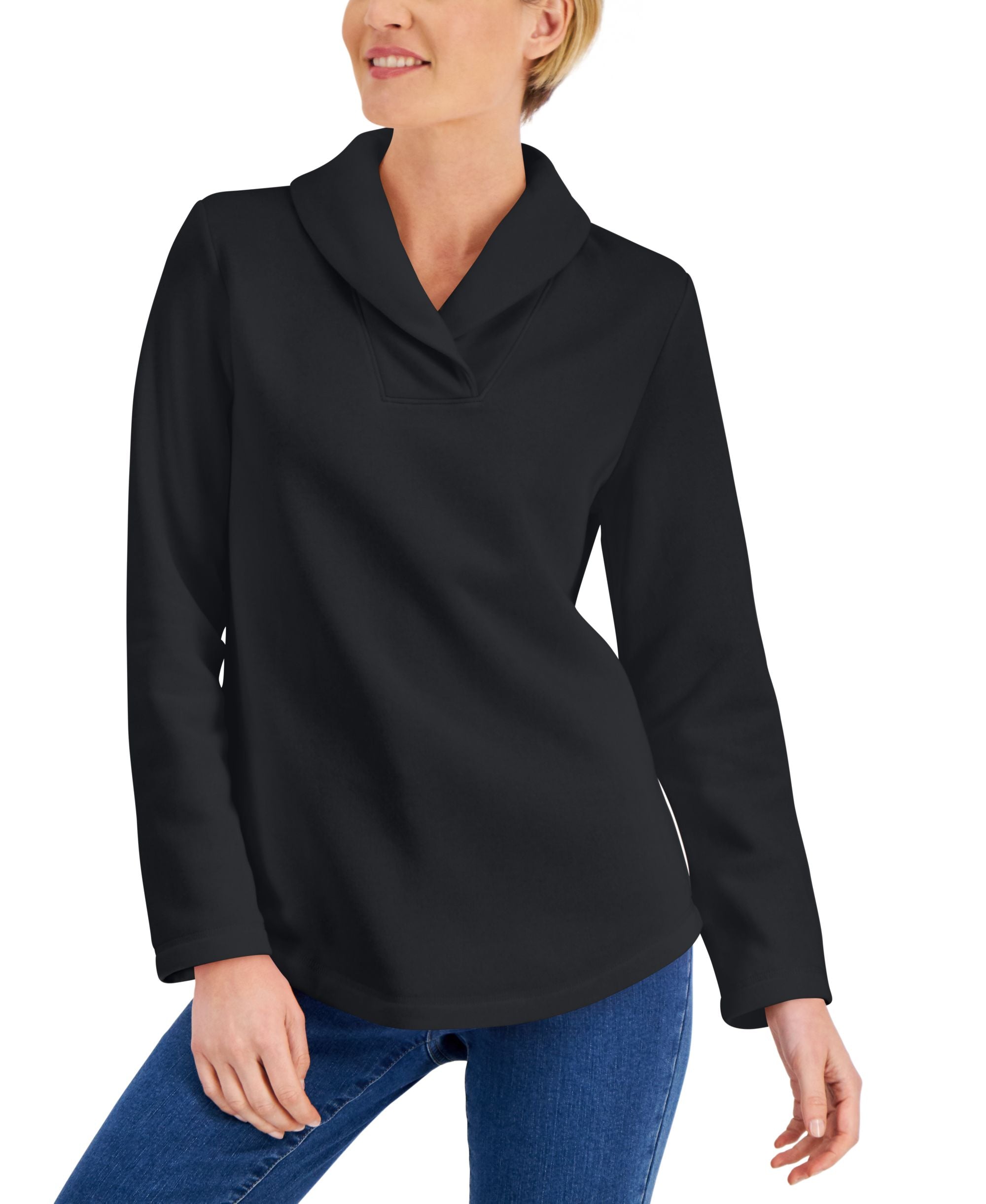 Karen Scott Shawl Collar Fleece Long Sleeve Fleece Top