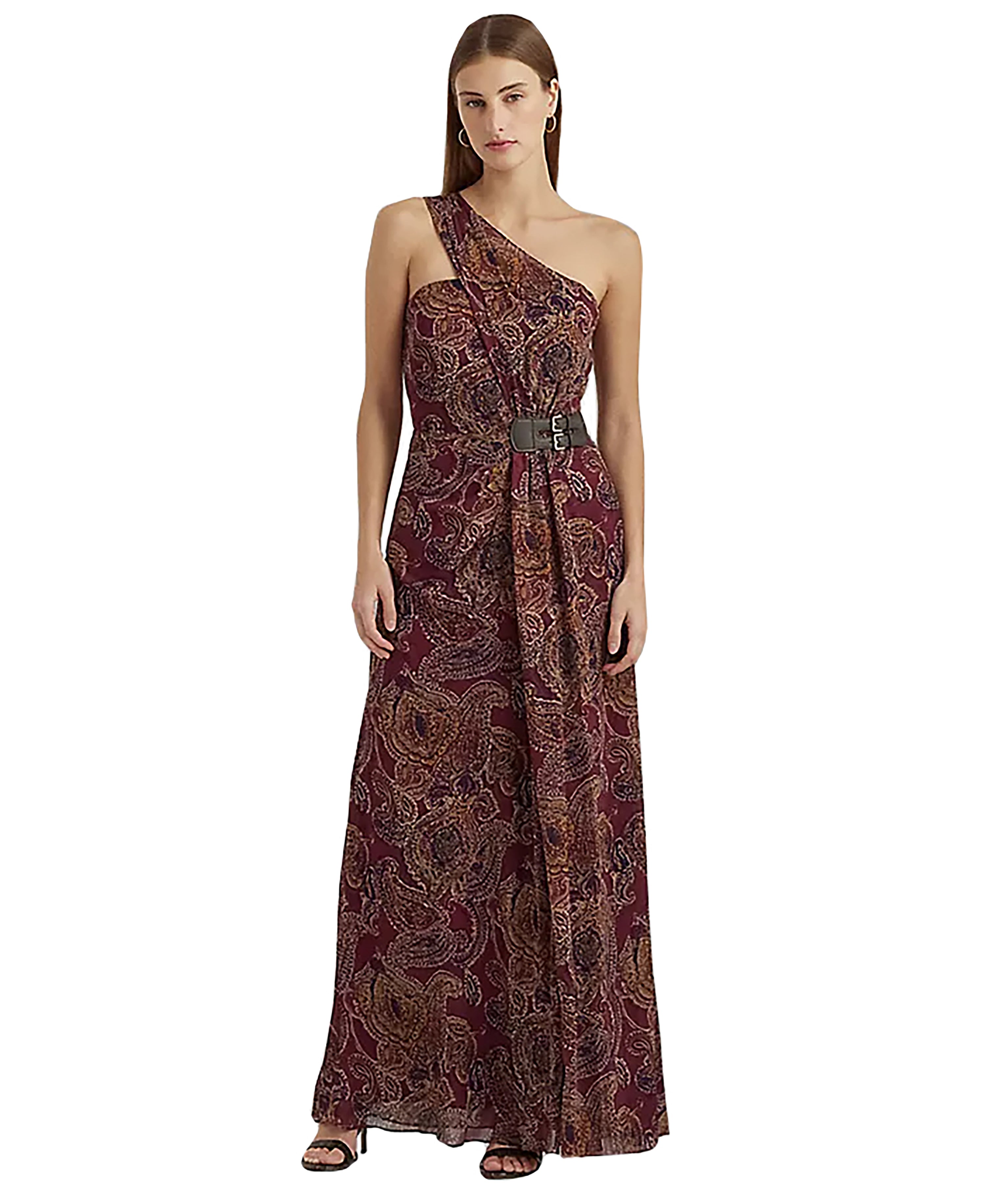 Women's Paisley Georgette One-Shoulder Gown