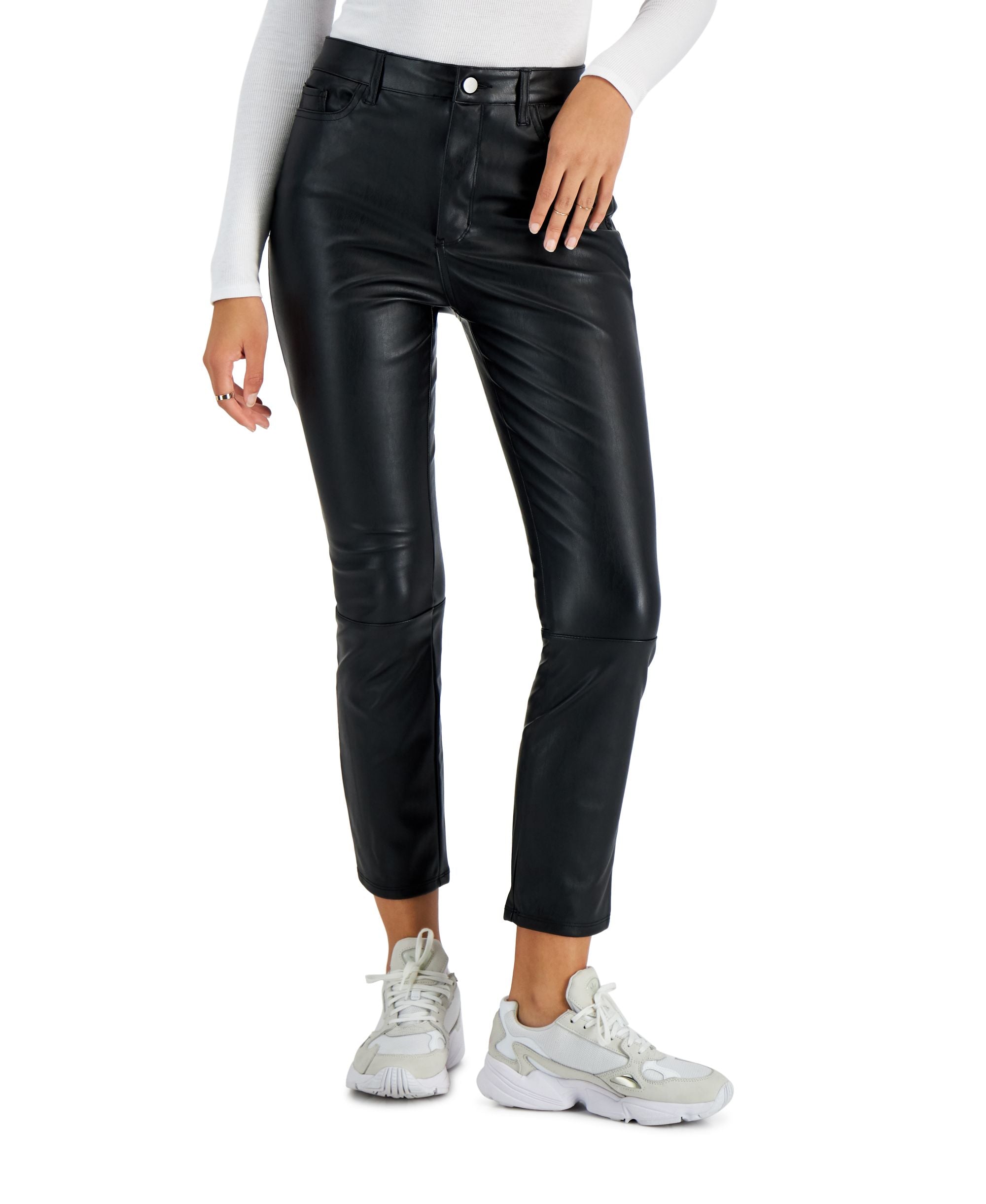 Juniors' Faux-Leather Straight-Leg Pants