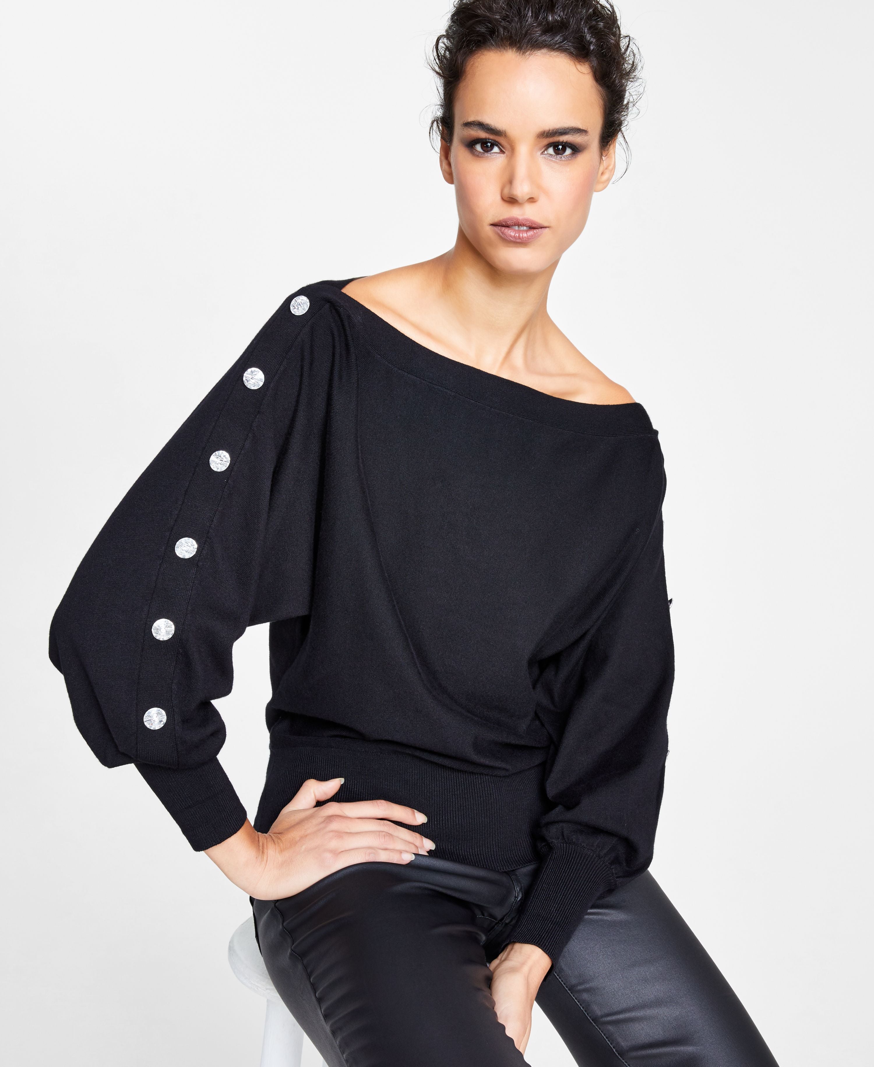 Women's Rhinestone-Button Sweater