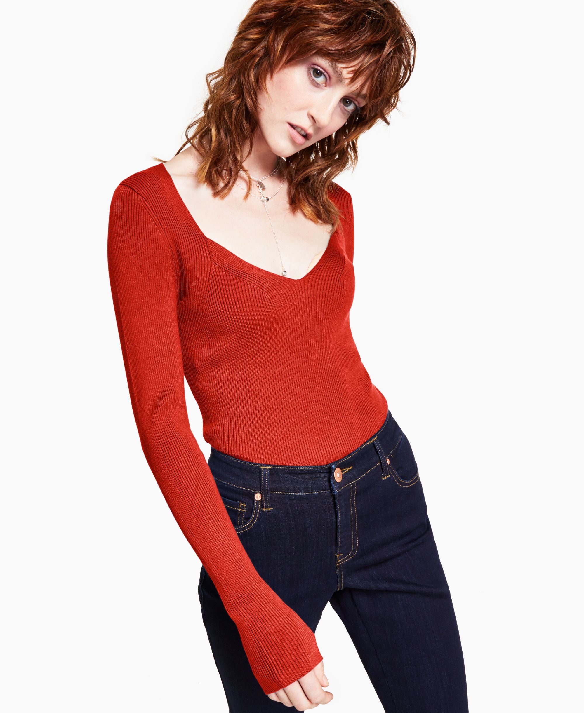 INC International Concepts Ribbed Long Sleeve Sweater