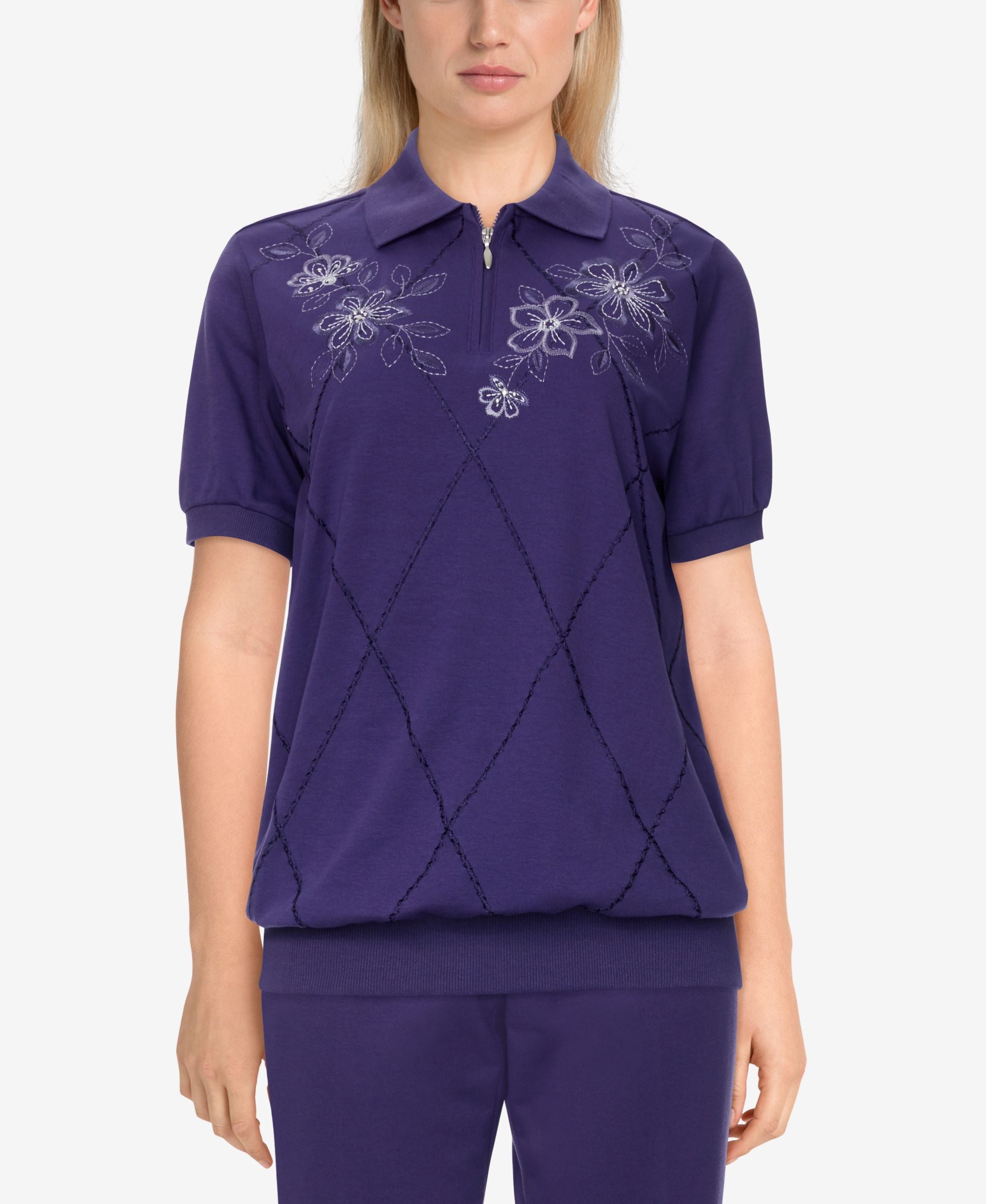 Womens Missy Easy Living Casual Floral Embroidered Pullover Top