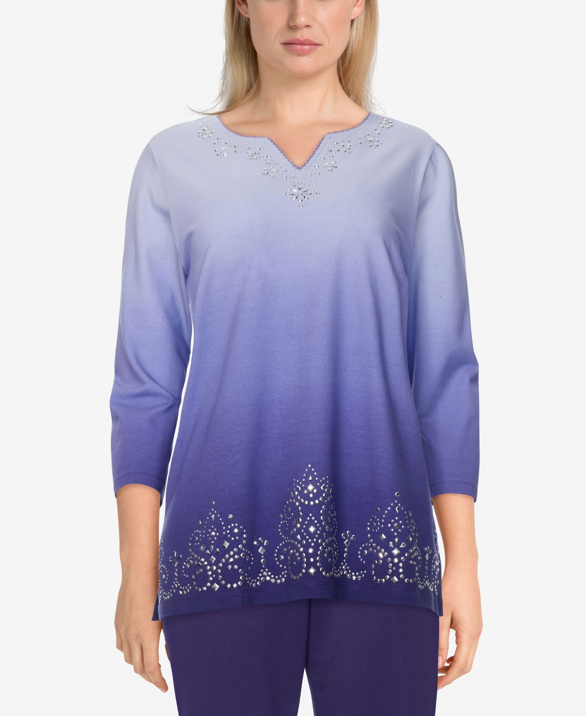 Womens Missy Easy Living Ombre Scroll Border Top