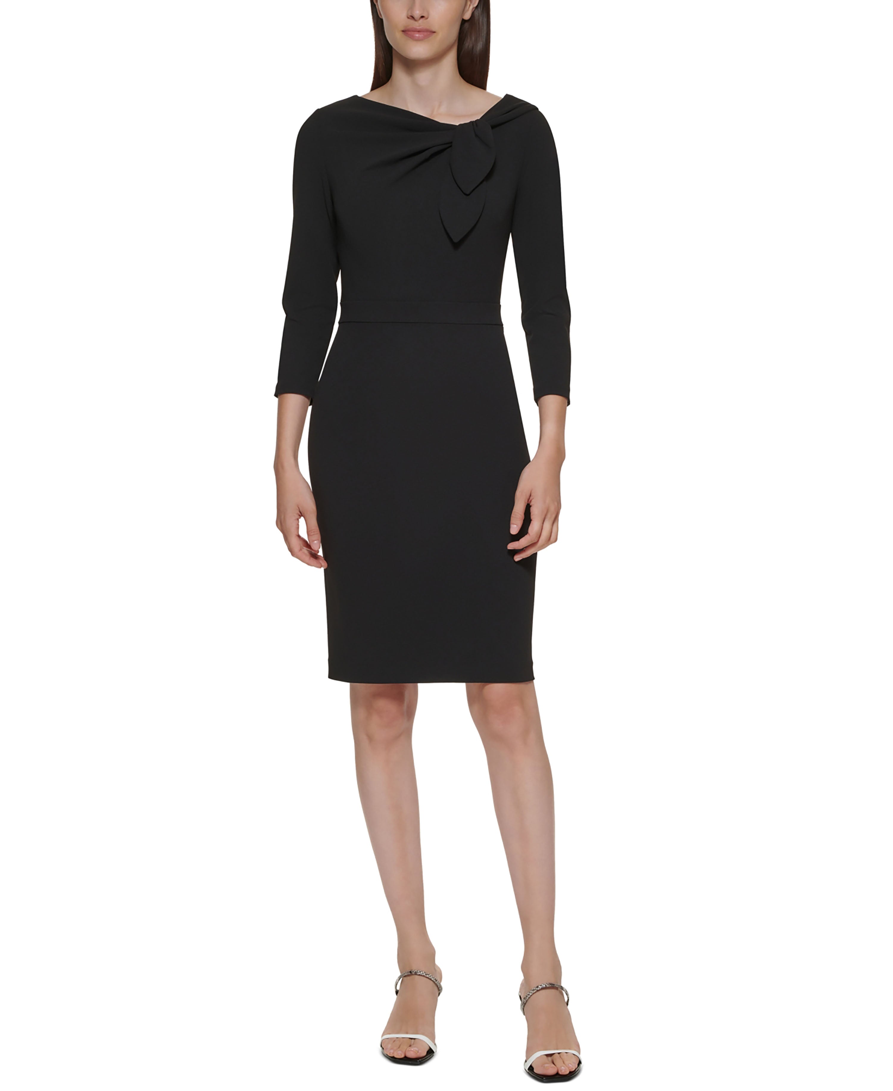 Petite Bow-Neck 3/4-Sleeve Sheath Dress