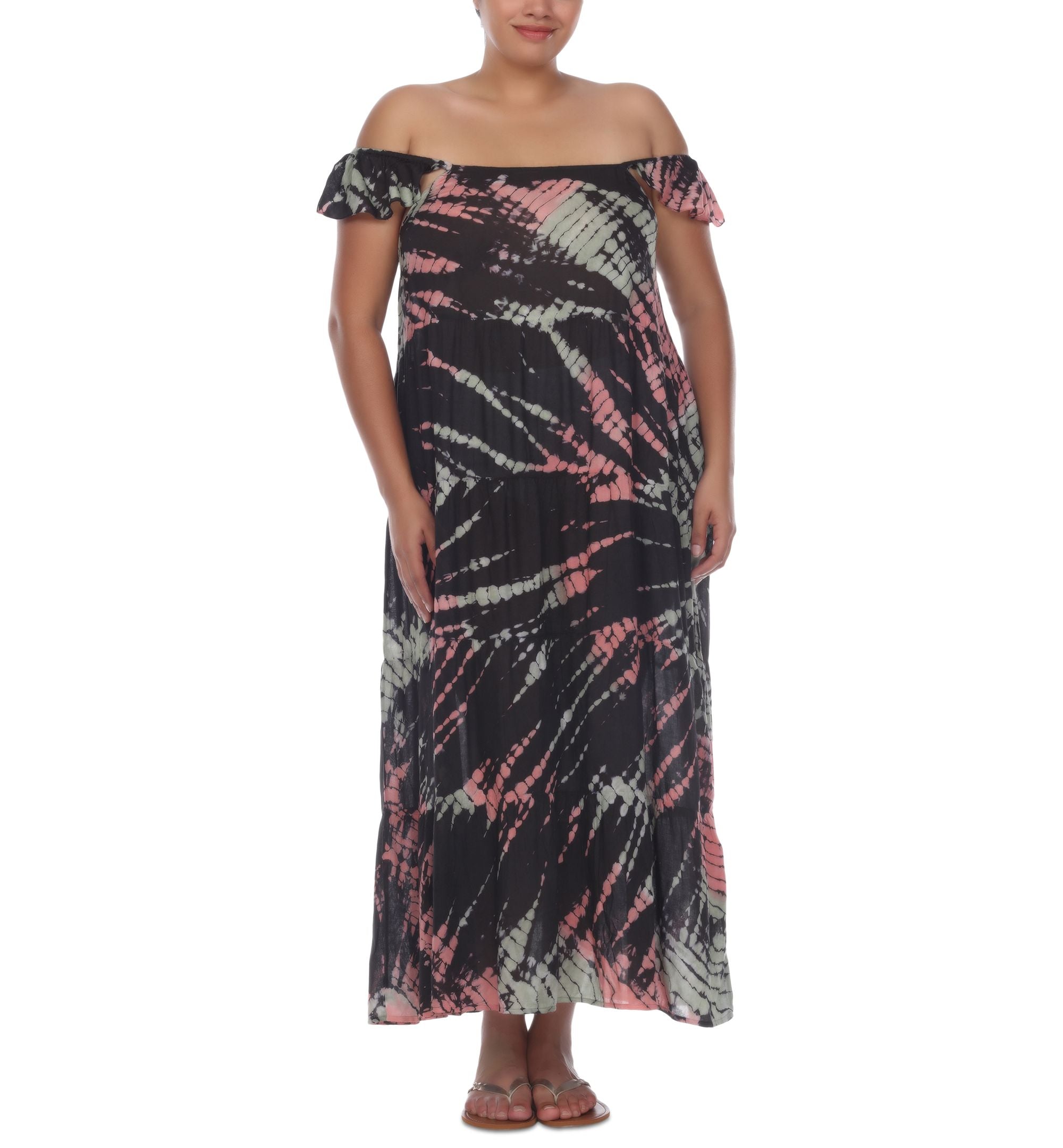 Plus Size Tie-Dye Off-The-Shoulder Maxi Dress Cover-Up
