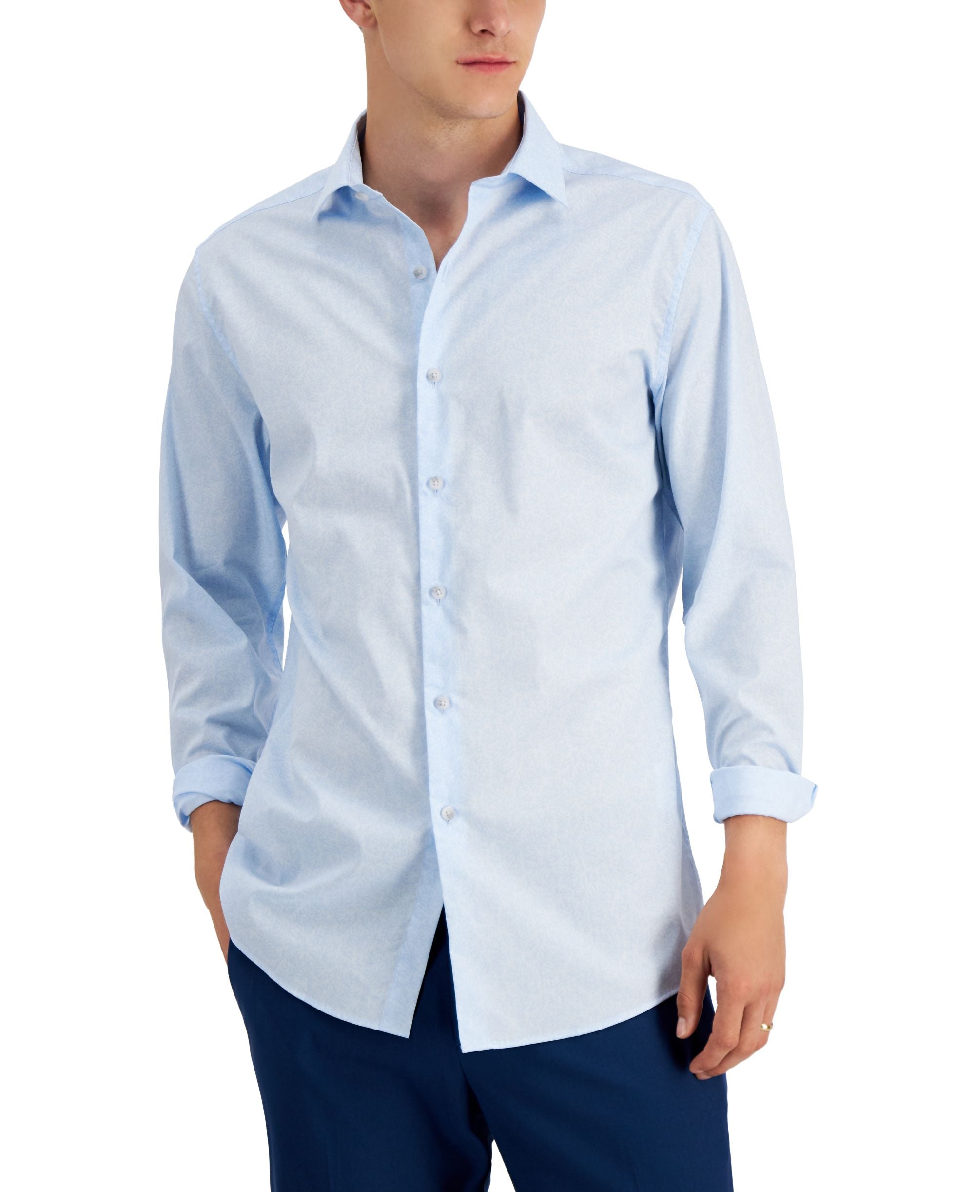 Men's Organic Cotton Tonal Coral-Print Slim Fit Dress Shirt