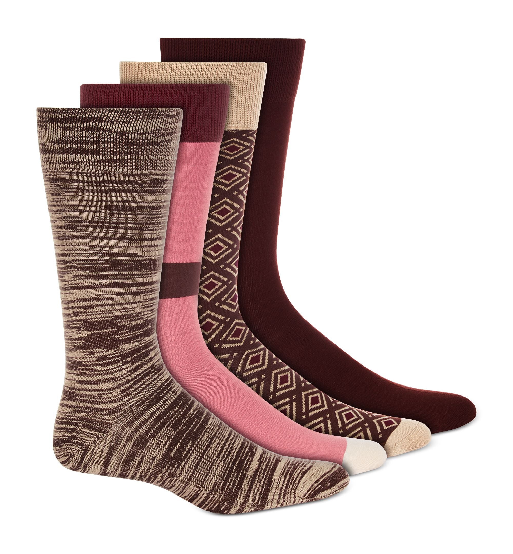 Men's Burgundy Printed Crew Socks - 4 pk.