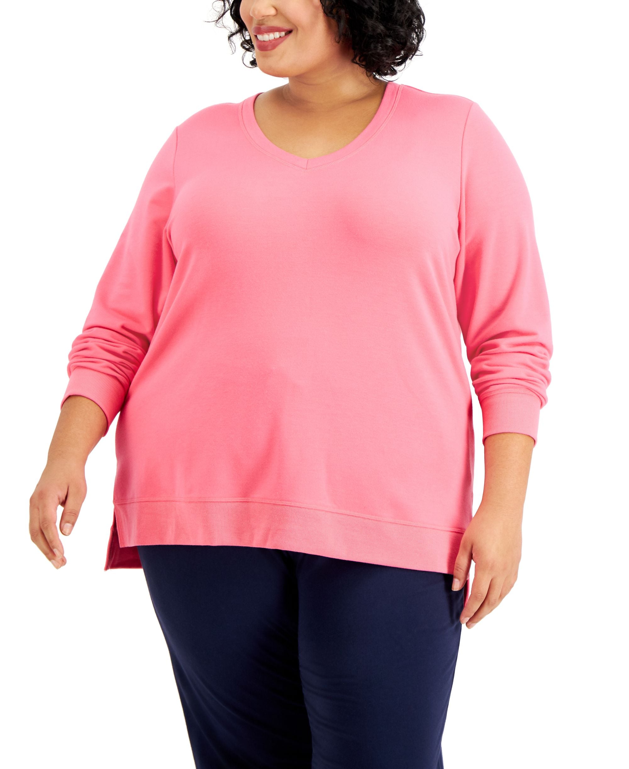 Karen Scott Plus Size French Terry V Neck Top