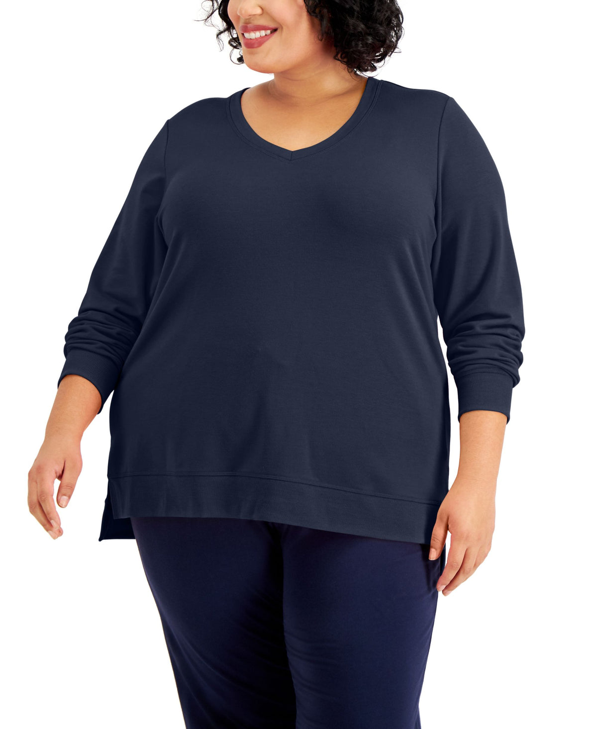 Plus Size French Terry V-Neck Top