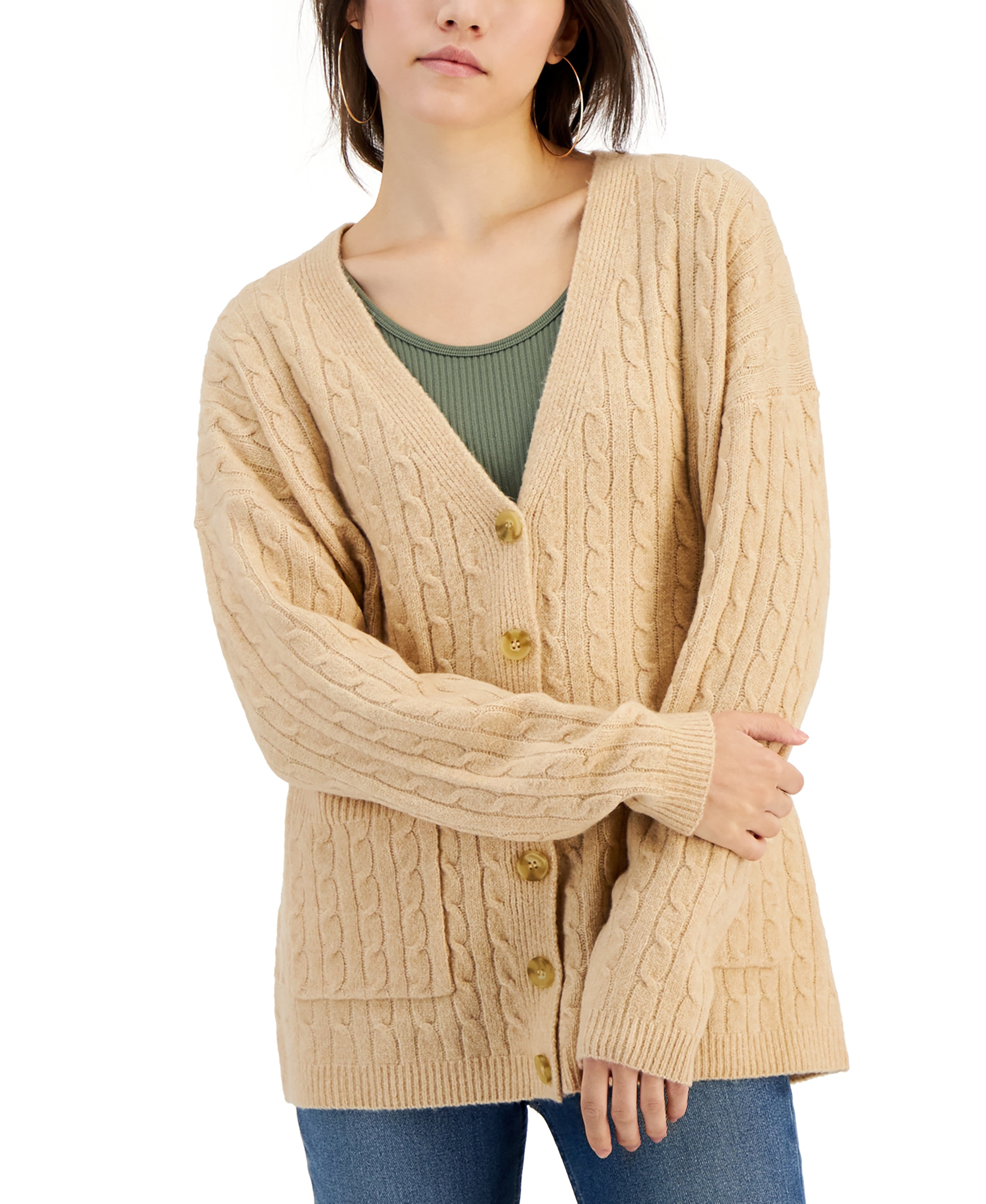 Juniors' Baby-Cable-Knit Button-Front Cardigan
