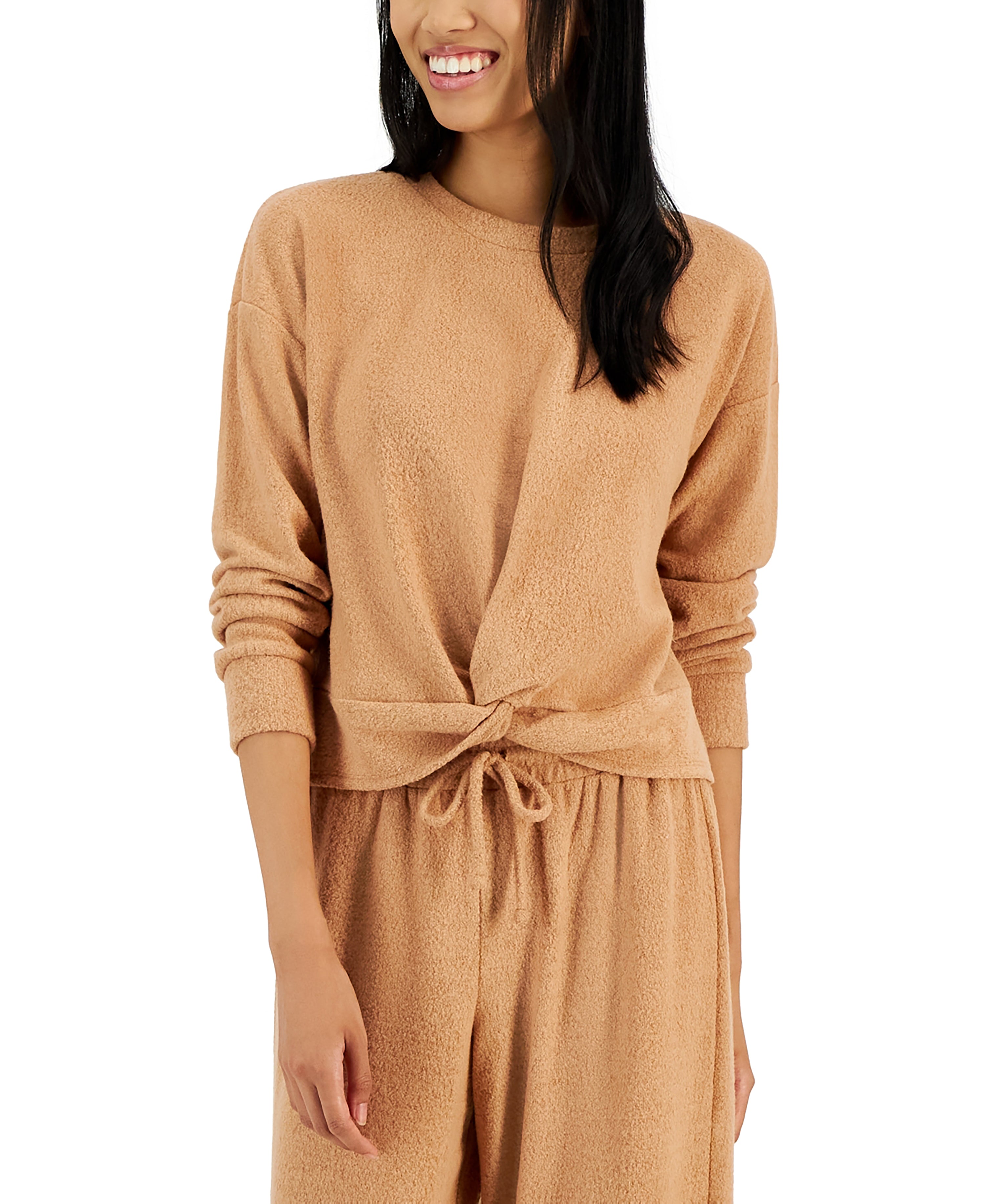 Juniors' Cozy Twist-Front Long-Sleeve Top