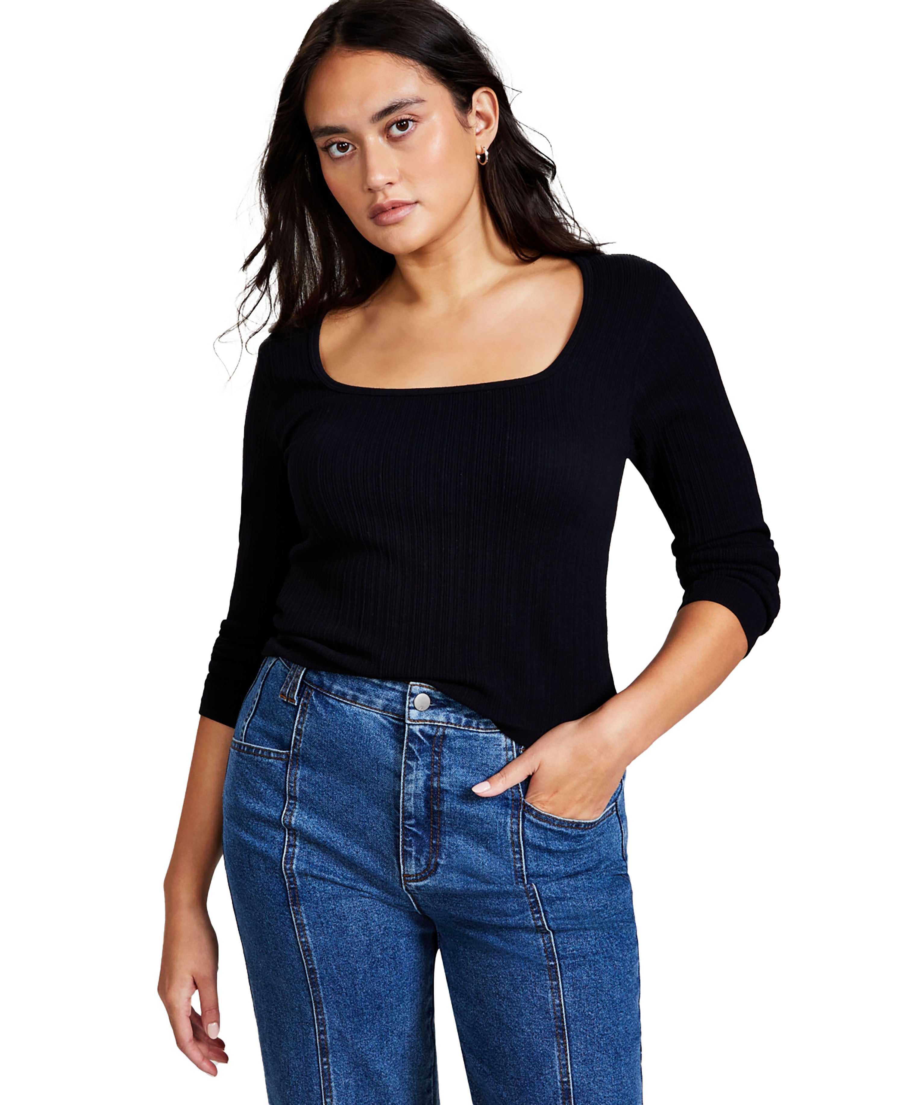 Women's Seamless Square-Neck T-Shirt Black LXL