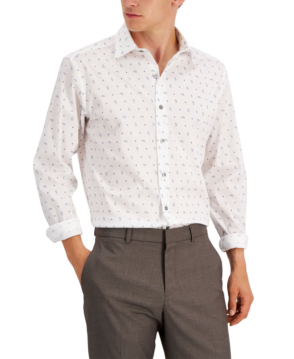 Alfani Mens Slim Fit 2 Way Stretch Performance Dress Shirt