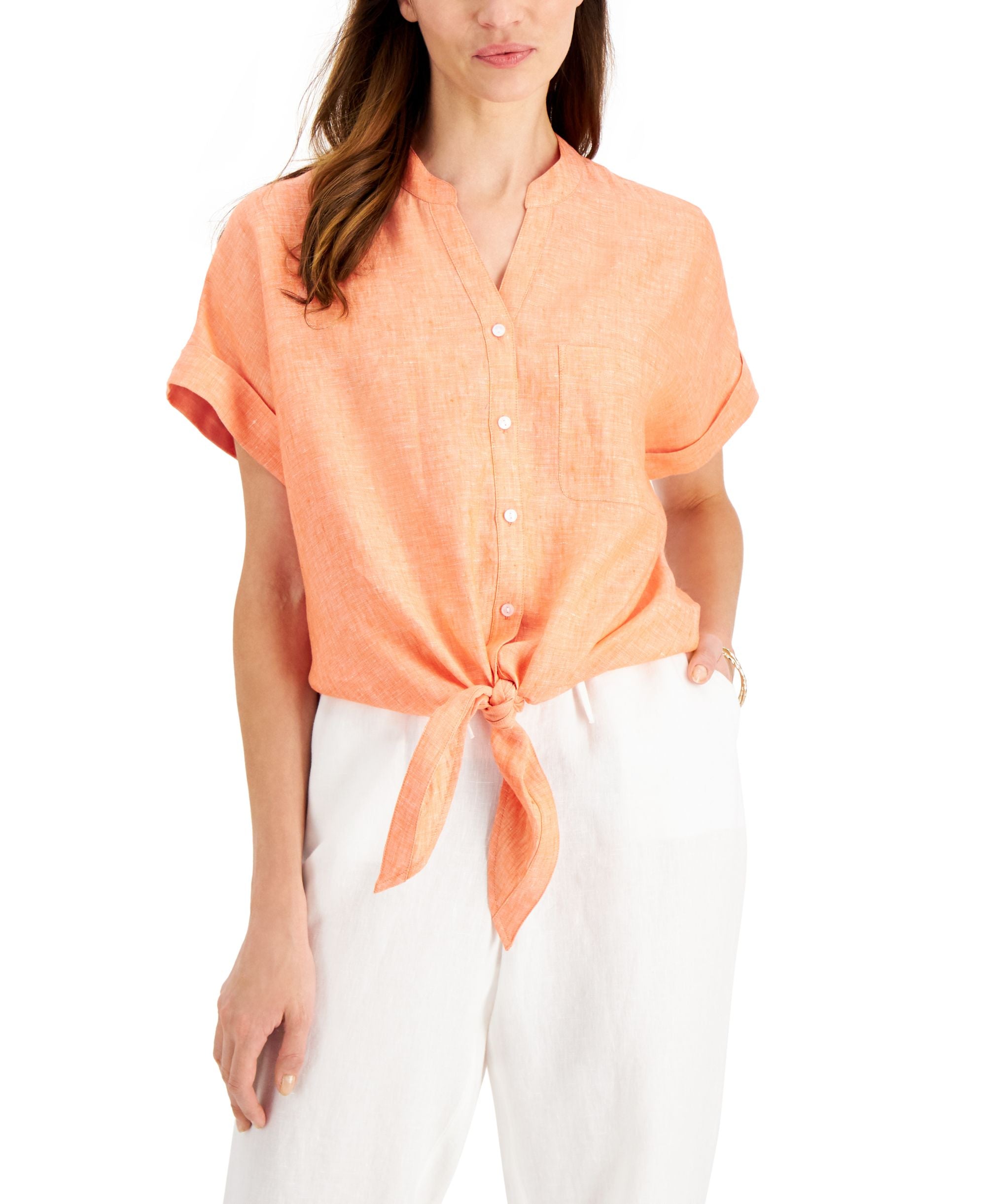 Charter Club Linen Tie-Front Shirt