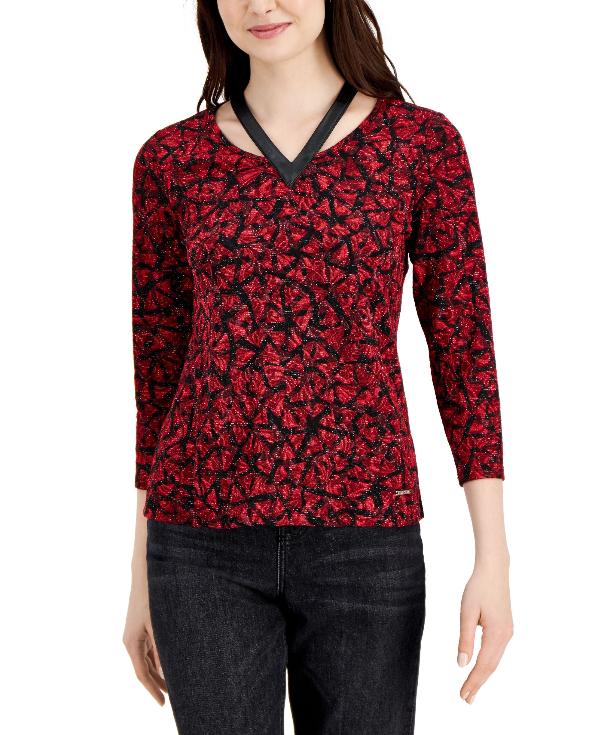 Nine West Faux Leather Trim Top