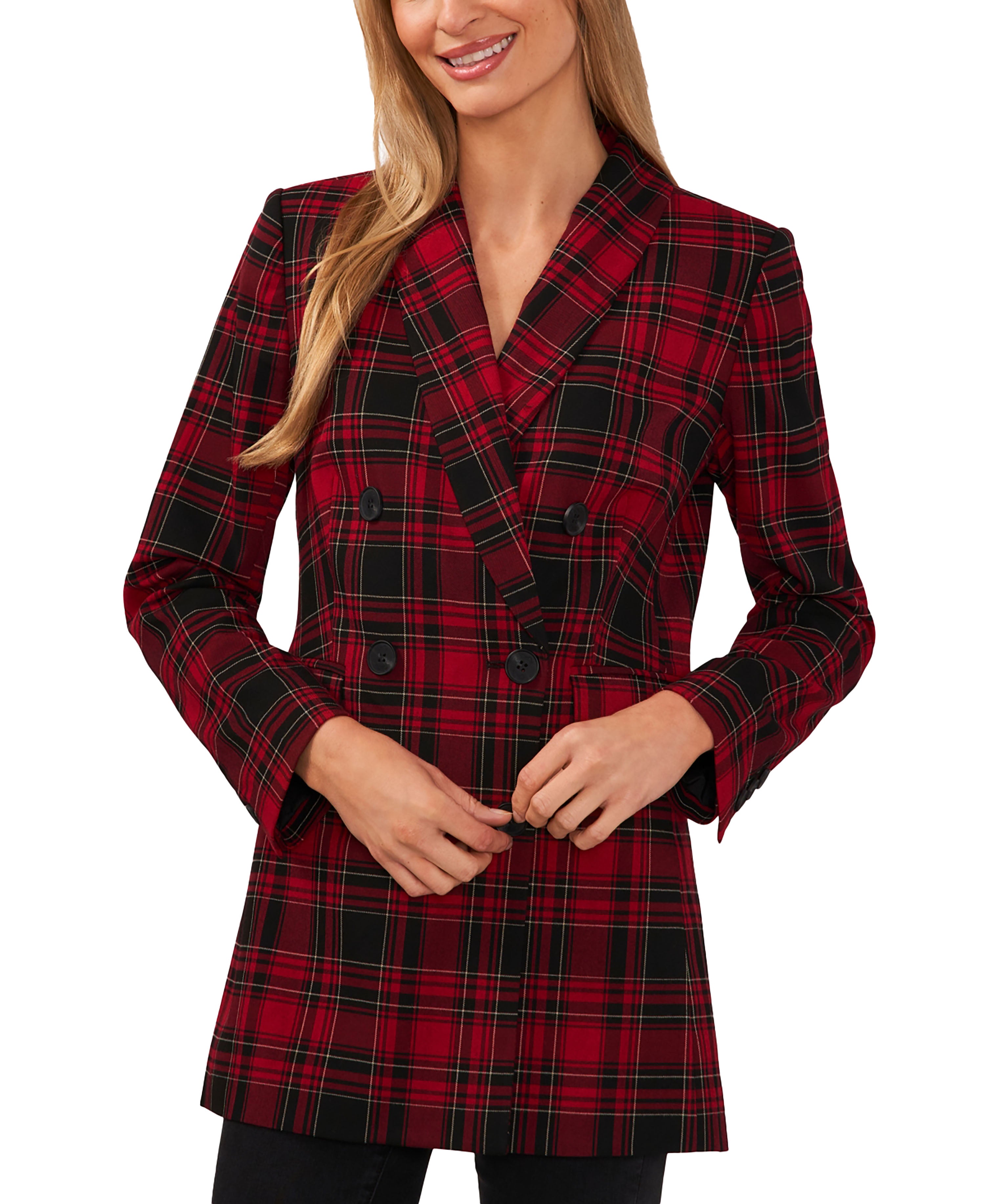 Women's Plaid Double-Breasted Blazer