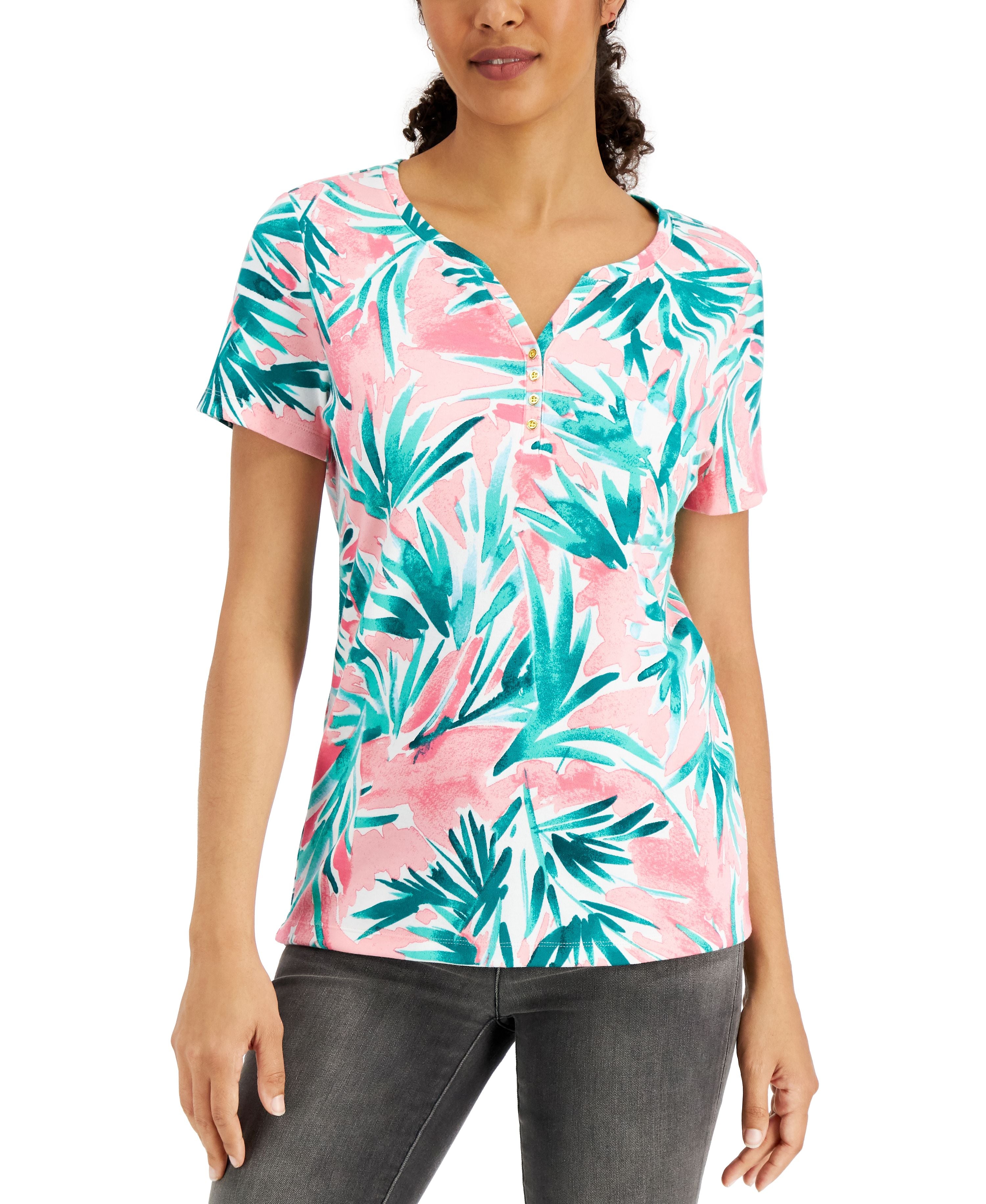 Printed Split-Neck Top