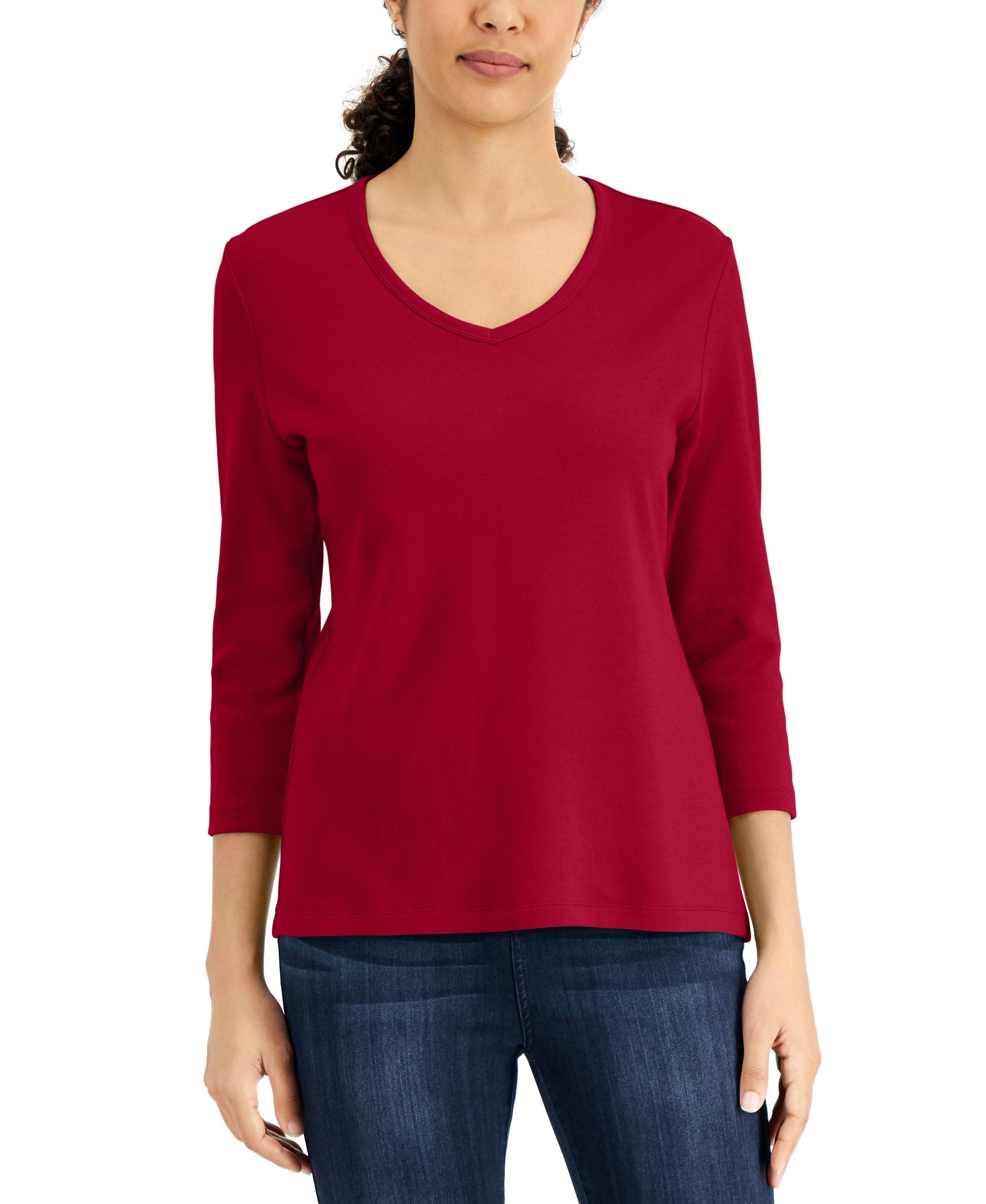 Petite 3/4-Sleeve V-Neck Top