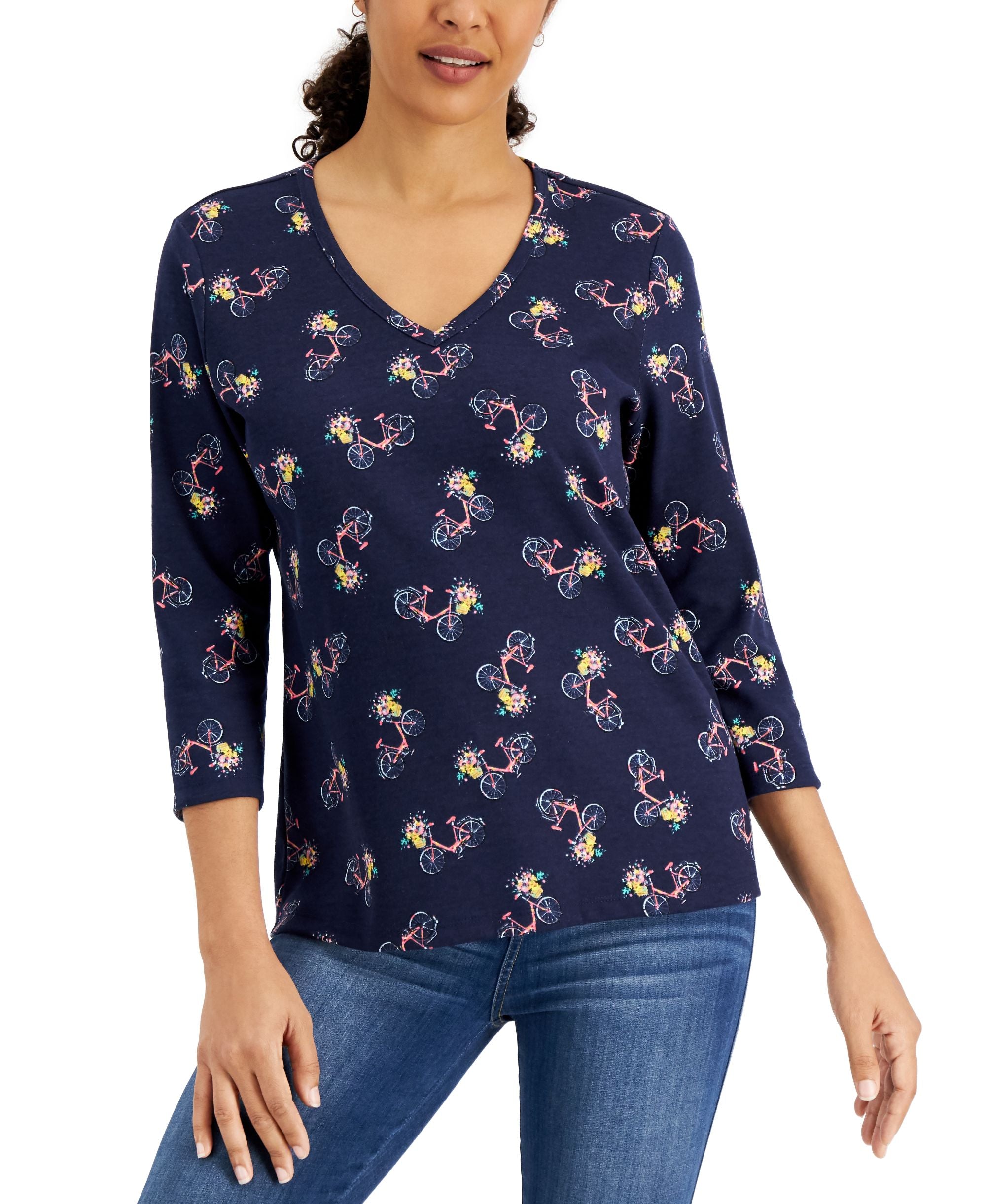 Karen Scott Printed V Neck Top