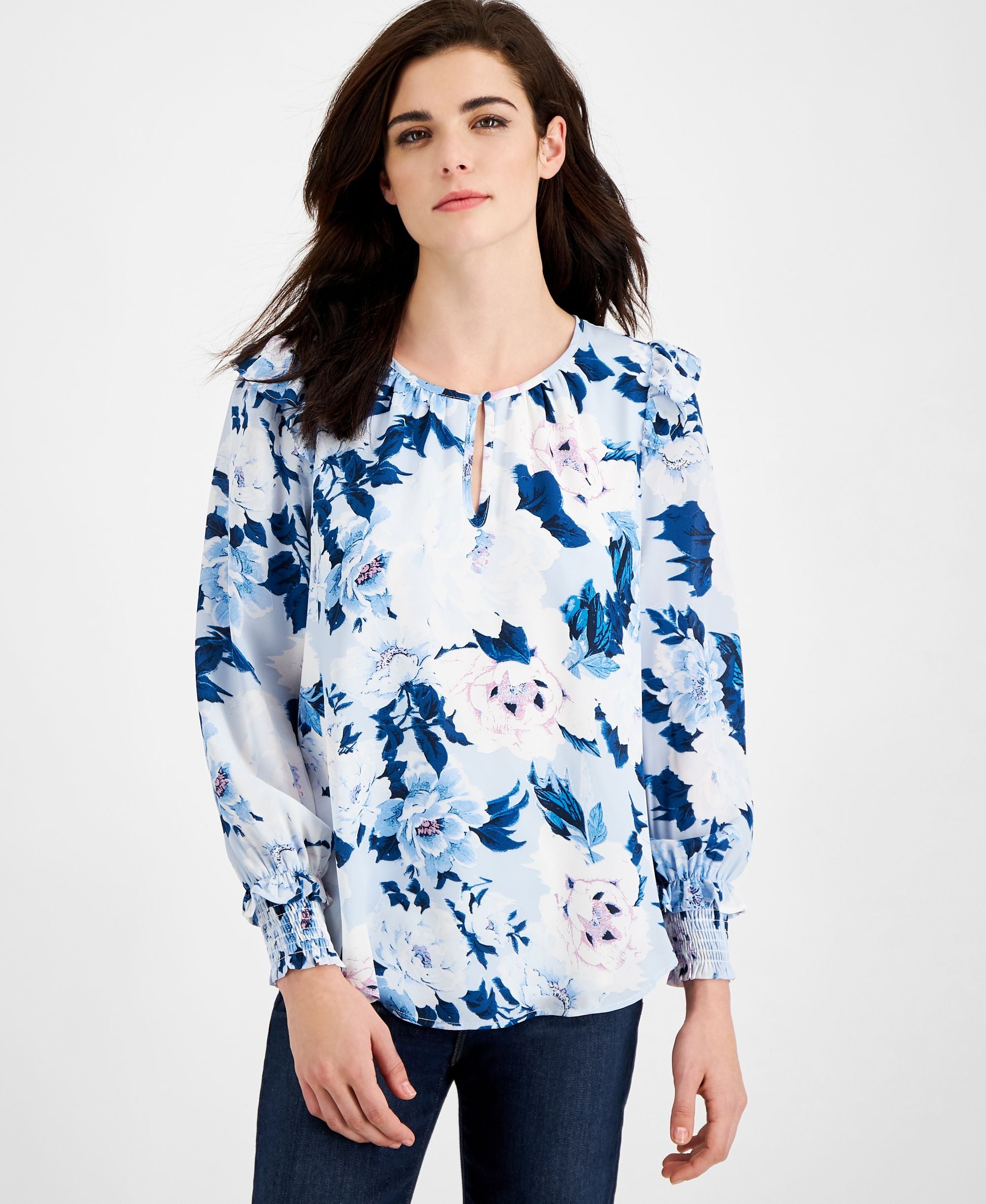 Willow Drive Printed Ruffle Shoulder Top
