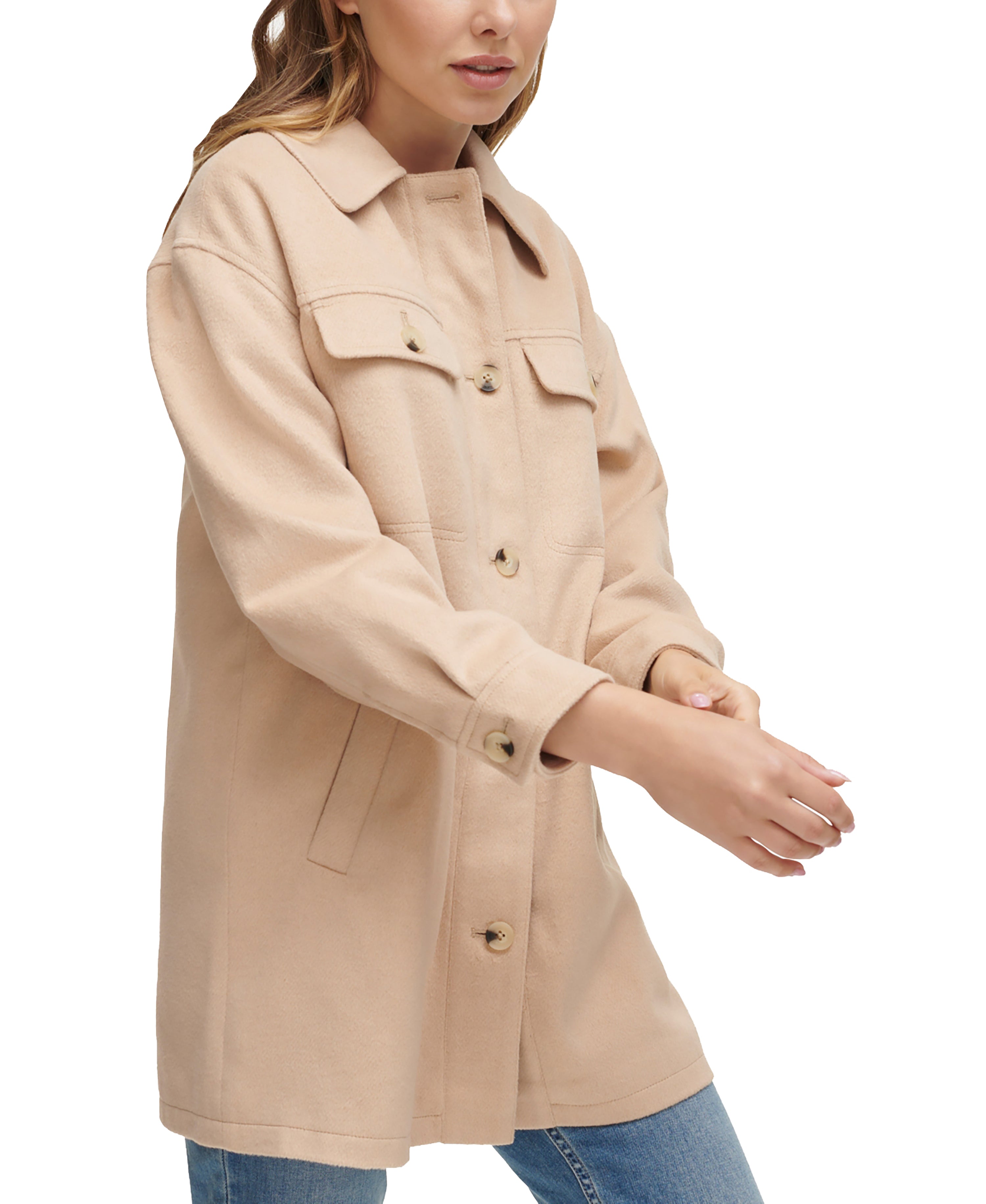 Petite Drop Shoulder Button-Front Jacket