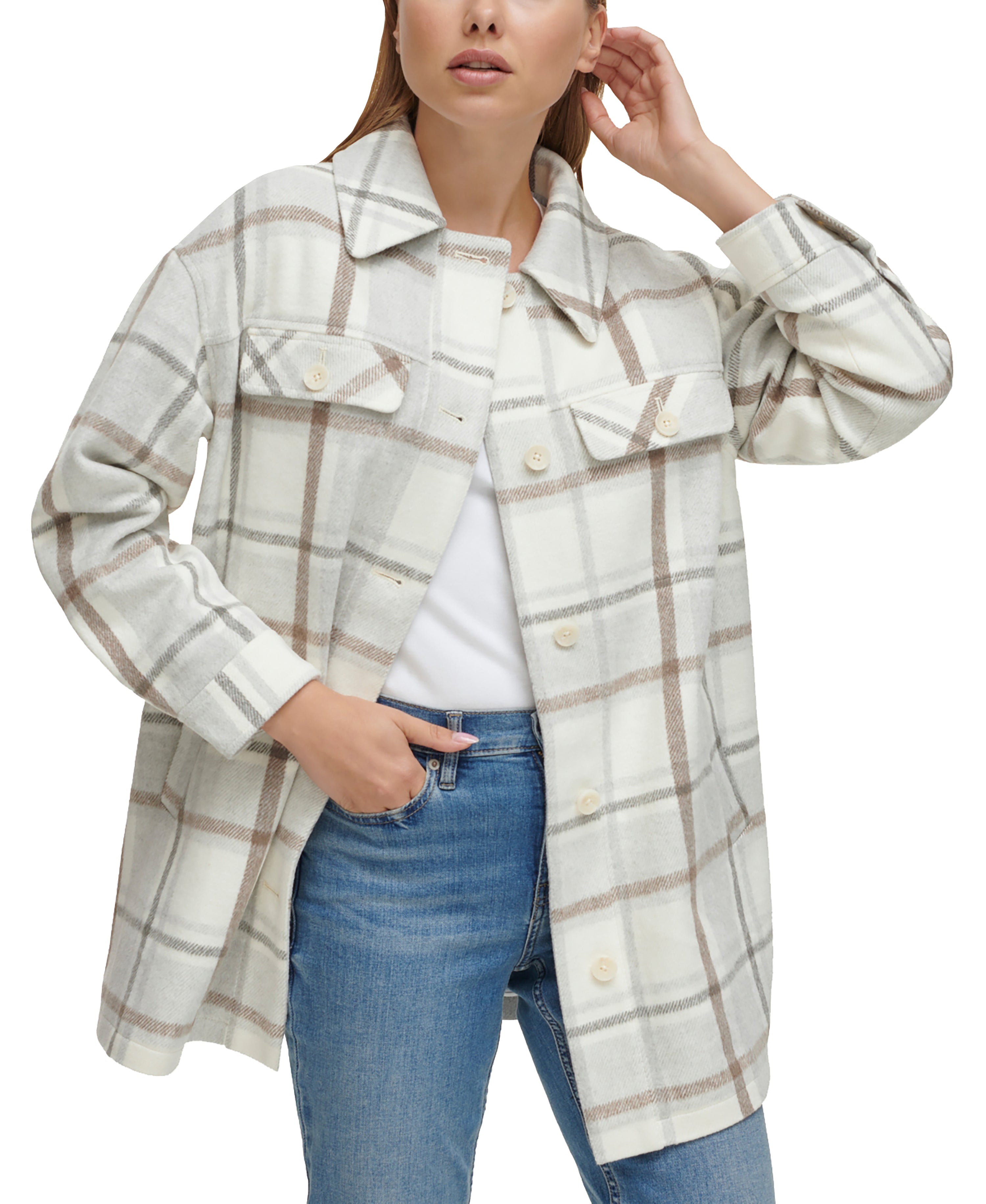 Petite Plaid Shirt Jacket
