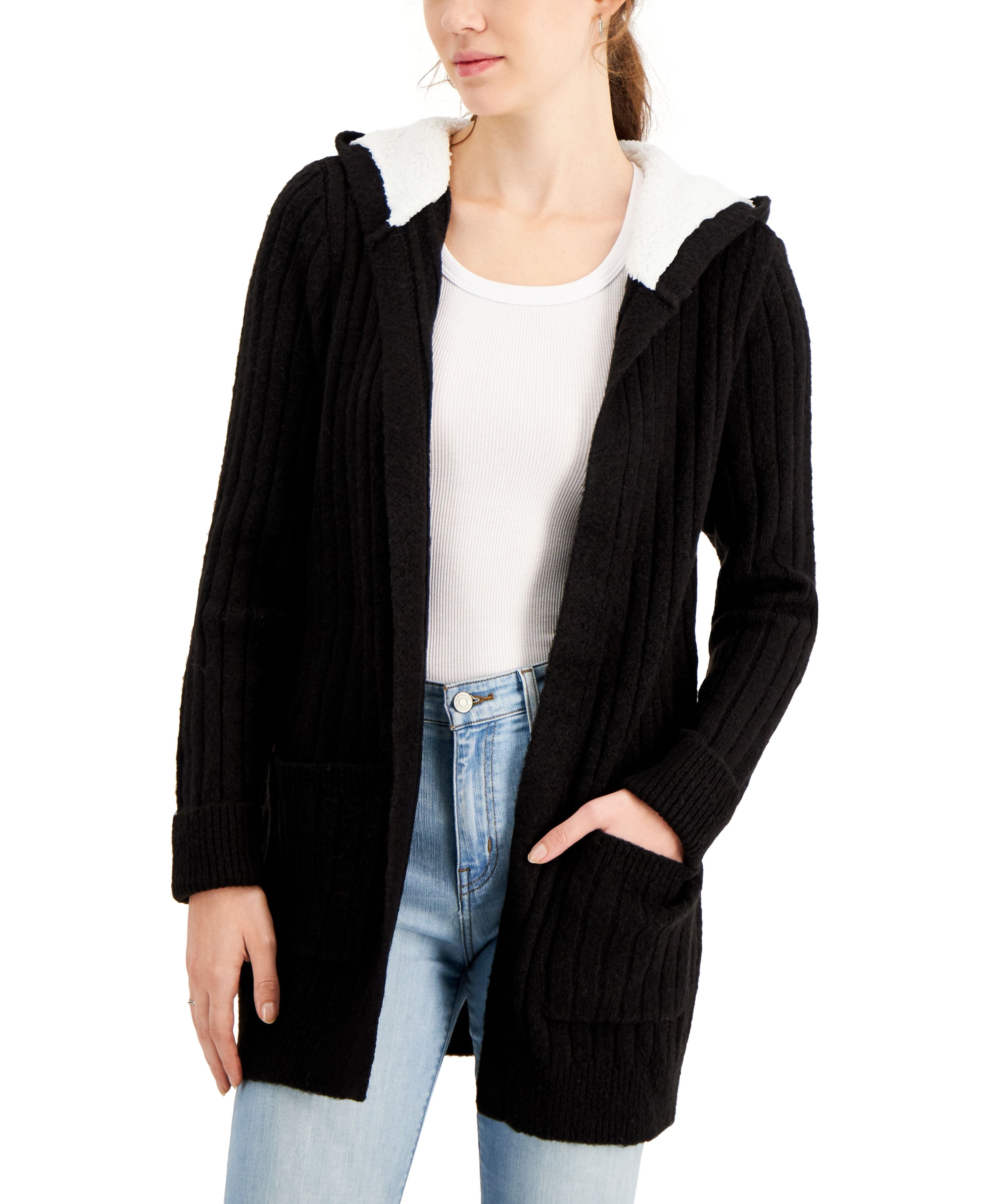Juniors' Cozy Knit Sherpa Trim Cardigan