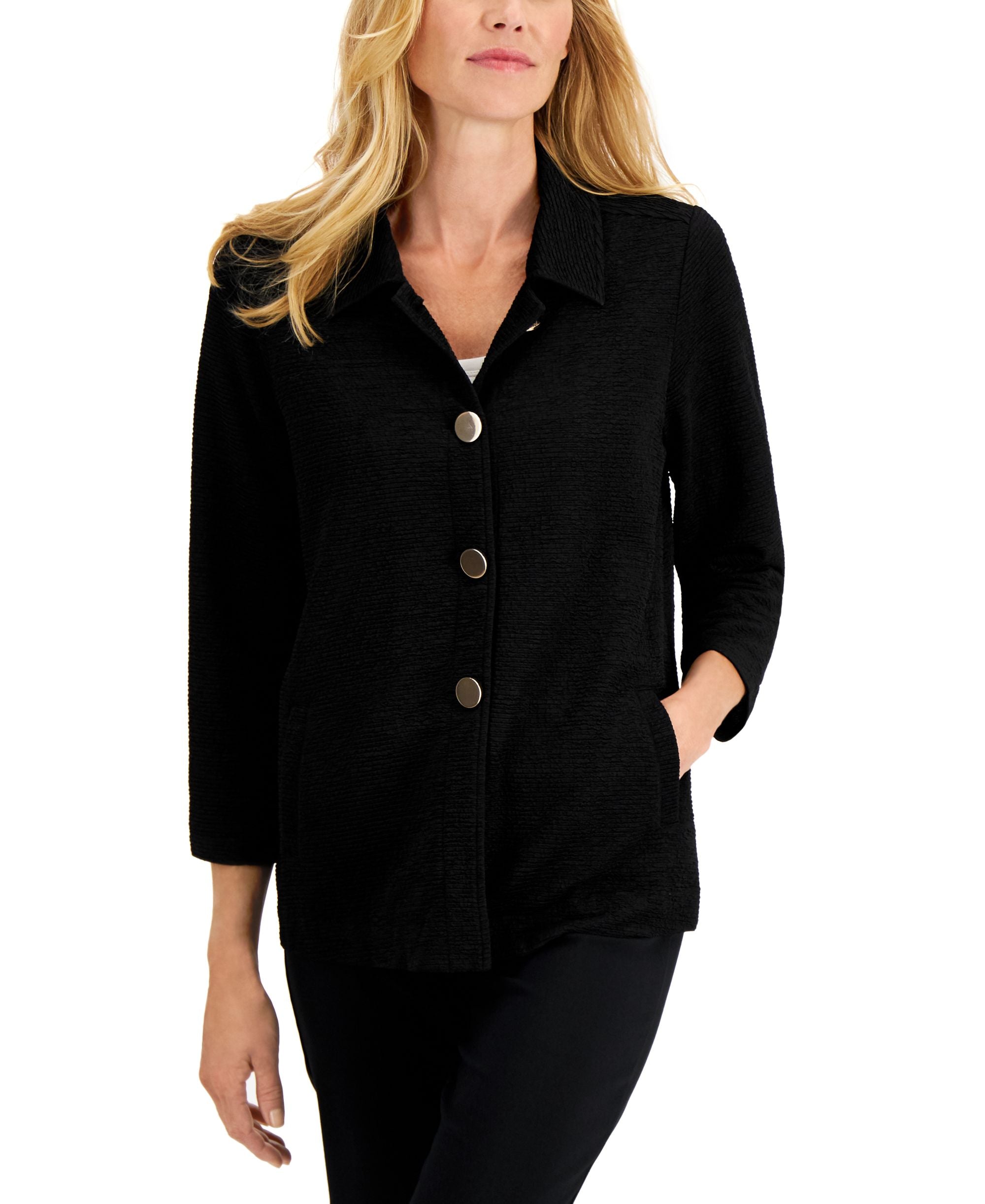 JM Collection Textured Button Front Jacket